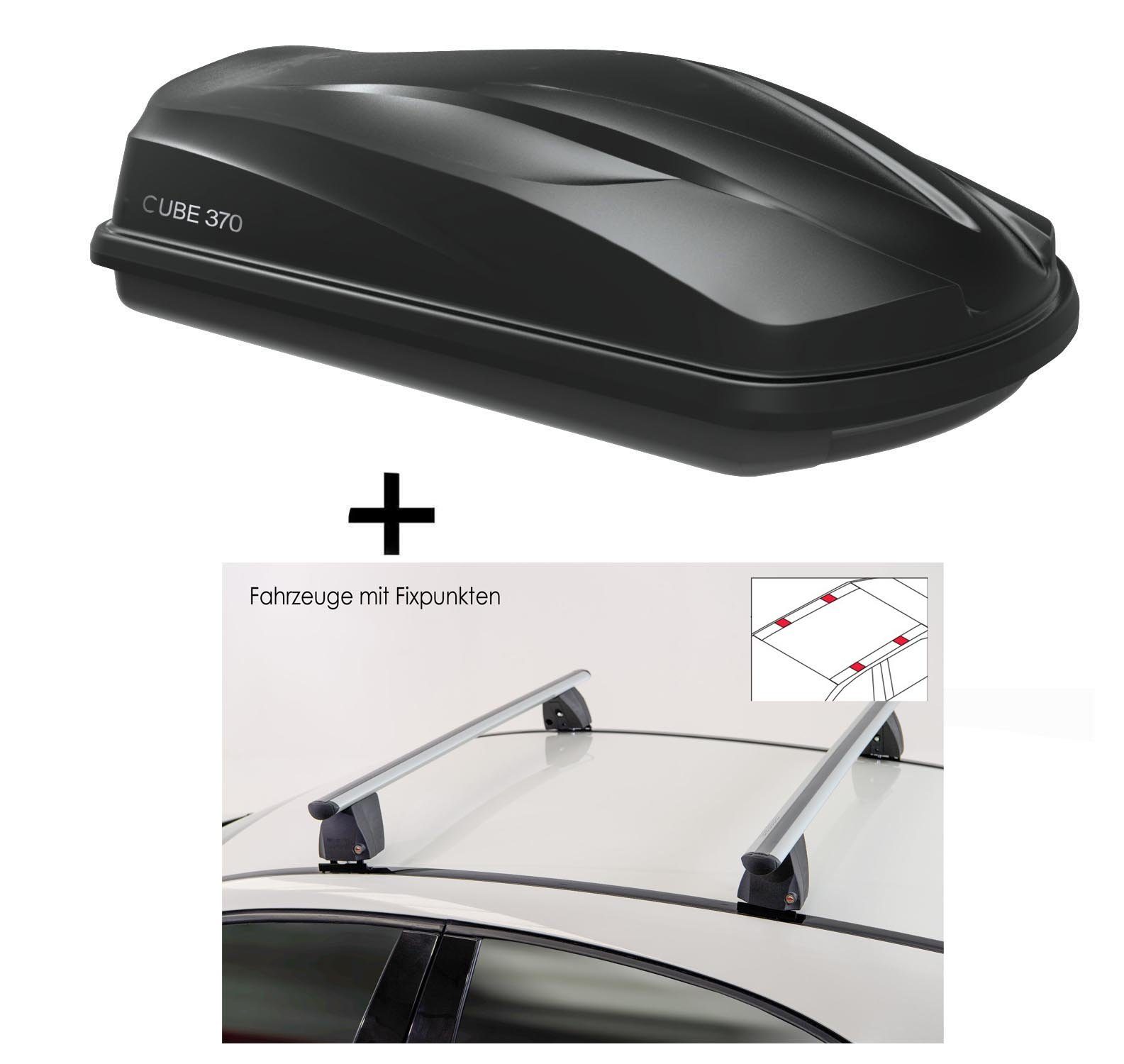 VDP Dachbox, Dachbox CUBE370 370 Liter schwarz glänzend + Dachträger VDP Delta kompatibel mit Mercedes GLC Coupé (C253) (5 Türer) ab 2020