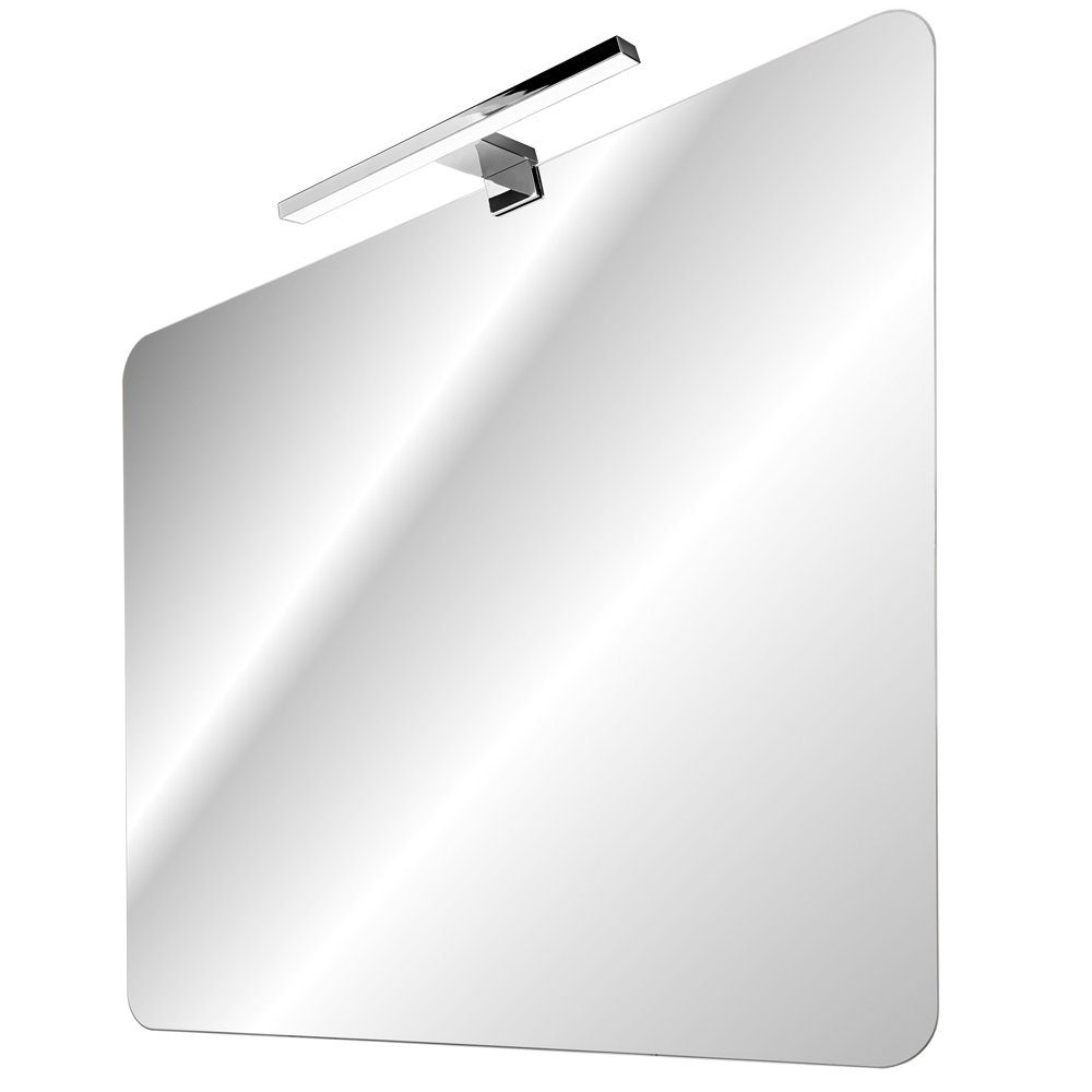 Lomadox Badspiegel ADELAIDE-56-WHITE, mit LED-Aufsatzleuchte (chromfarben) ca. 80x70cm
