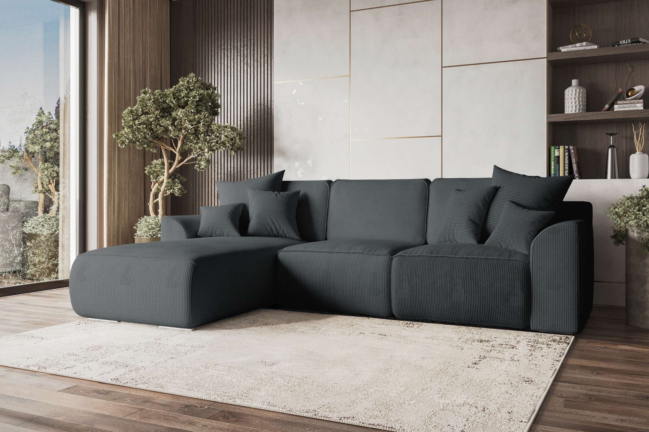 99rooms Ecksofa Gusto, Sofa L-Form, Eckcouch, mit Schlaffunktion, abnehmbaren Rückenkissen, Bezug-Cordstoff POSO