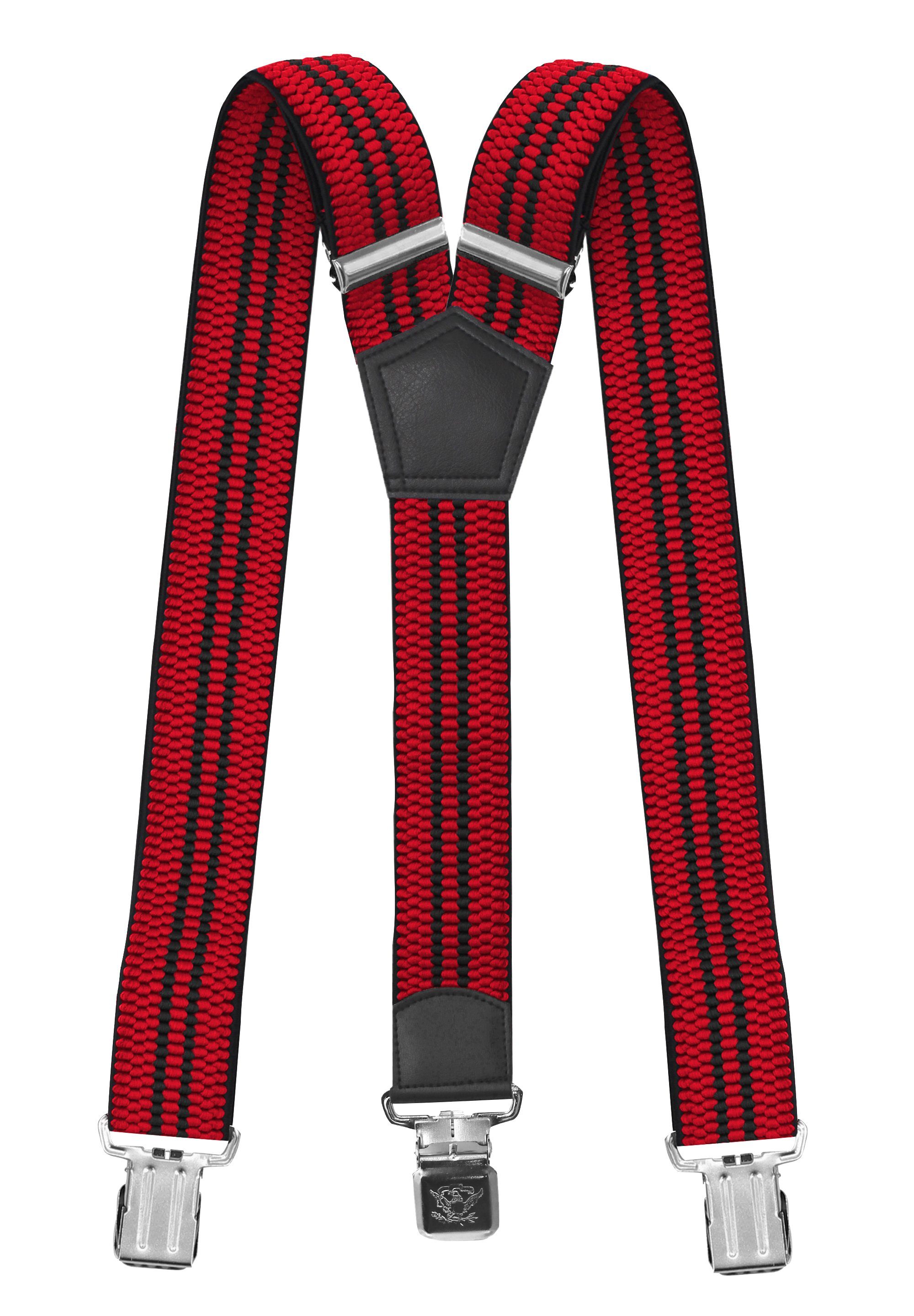 Fabio Farini Hosenträger 4cm Breites Y-Design verstellbar mit extra starken Clipverschluss, Rot (schwarze Streifen)