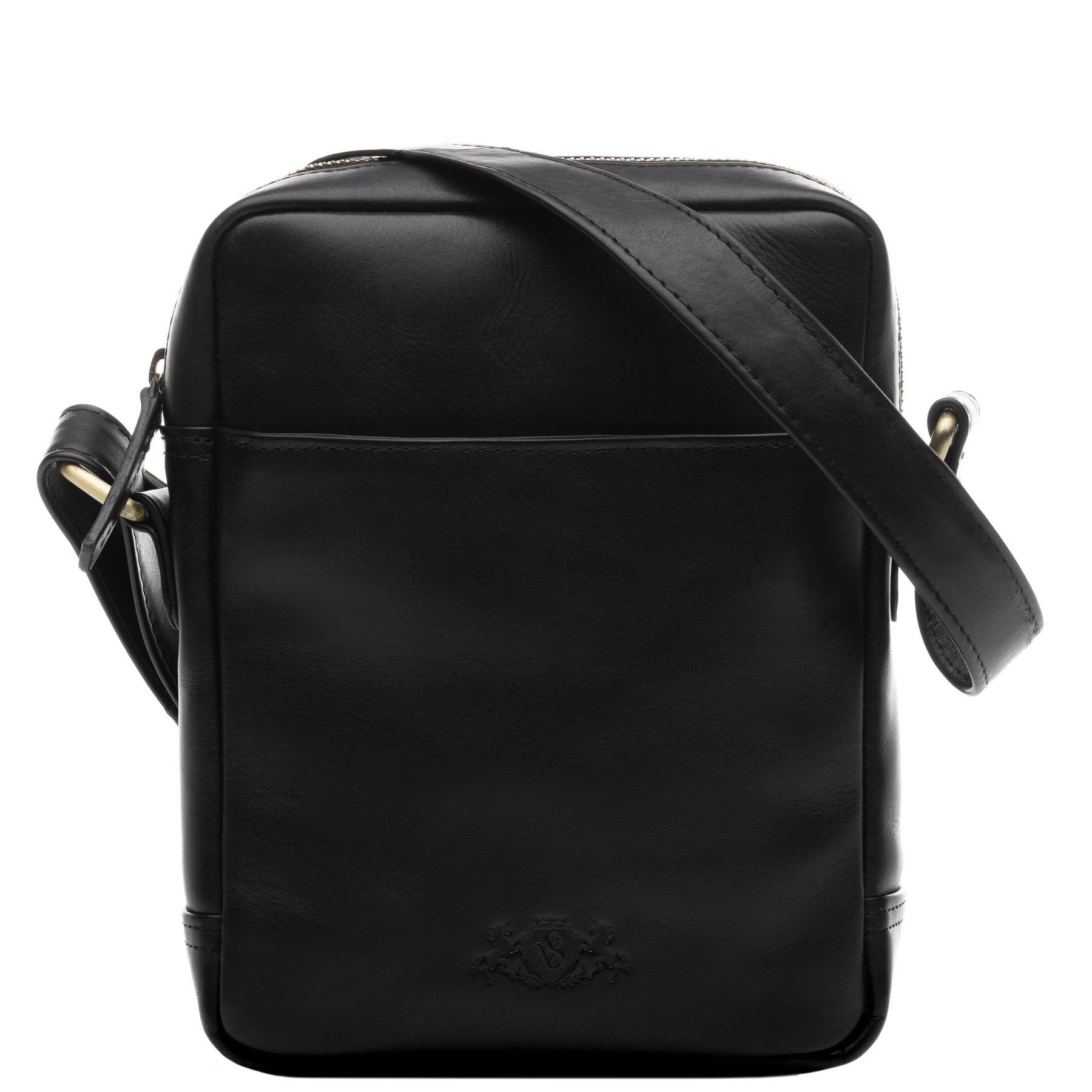 SID & VAIN Umhängetasche echt Leder Schultertasche groß schwarz, Umhängetasche echt Leder Damen Herren, Crossbody Bag, schwarz