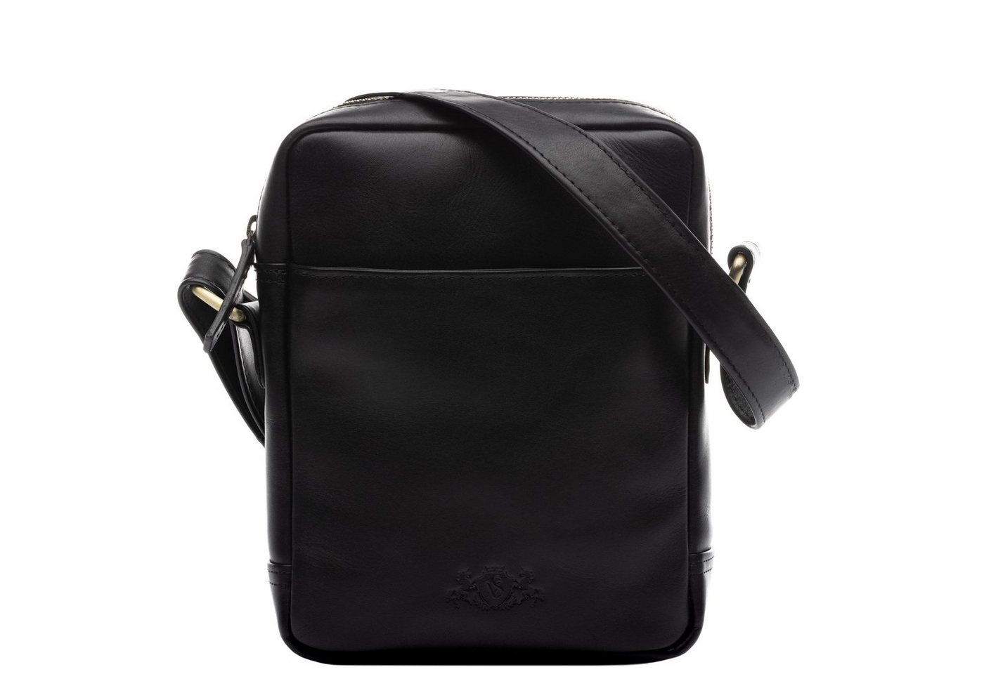 SID & VAIN Umhängetasche echt Leder Schultertasche groß schwarz, Umhängetasche echt Leder Damen Herren, Crossbody Bag, schwarz