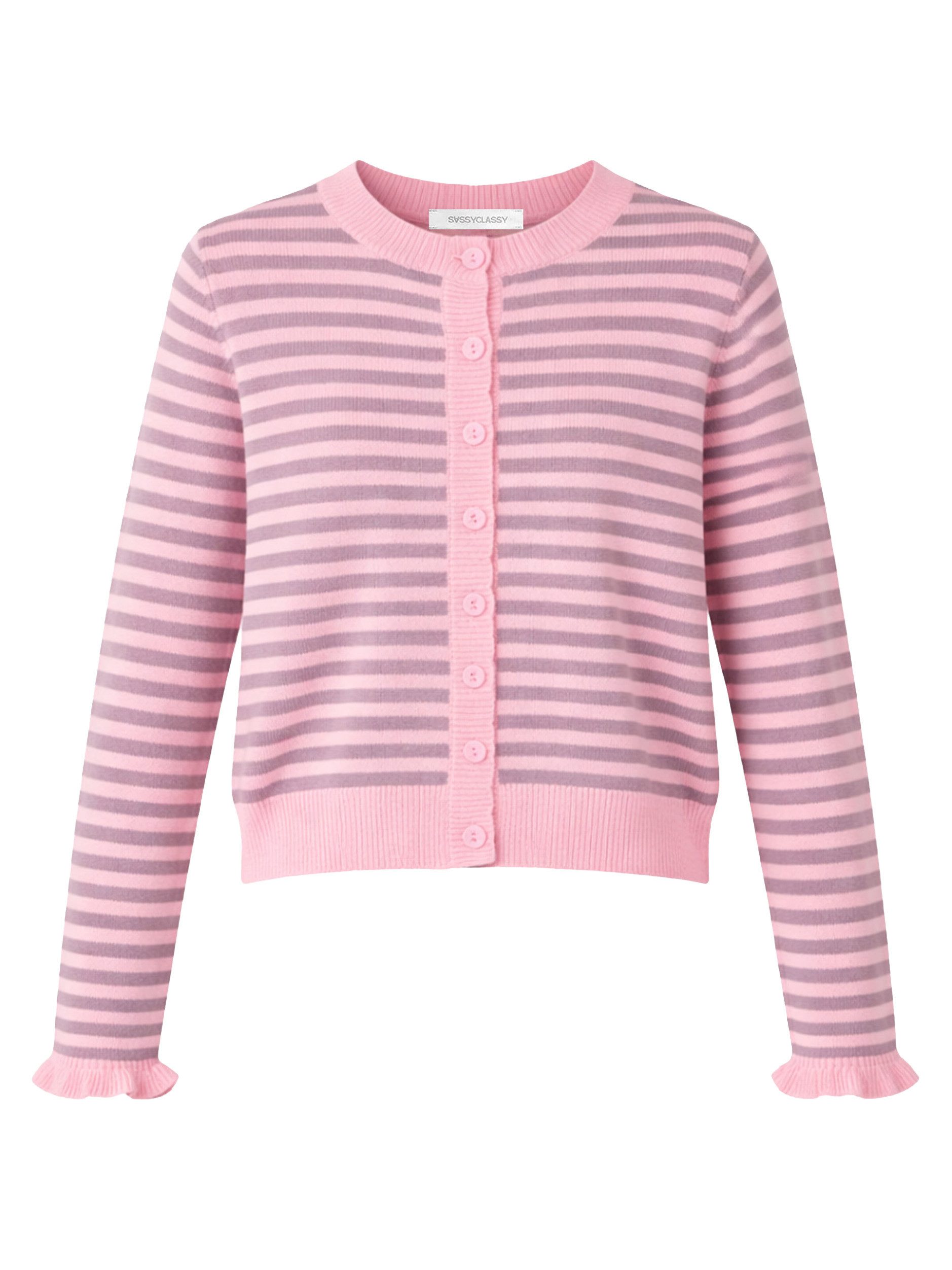 Cardigan Gestreifte Strickjacke mit Volants für Damen