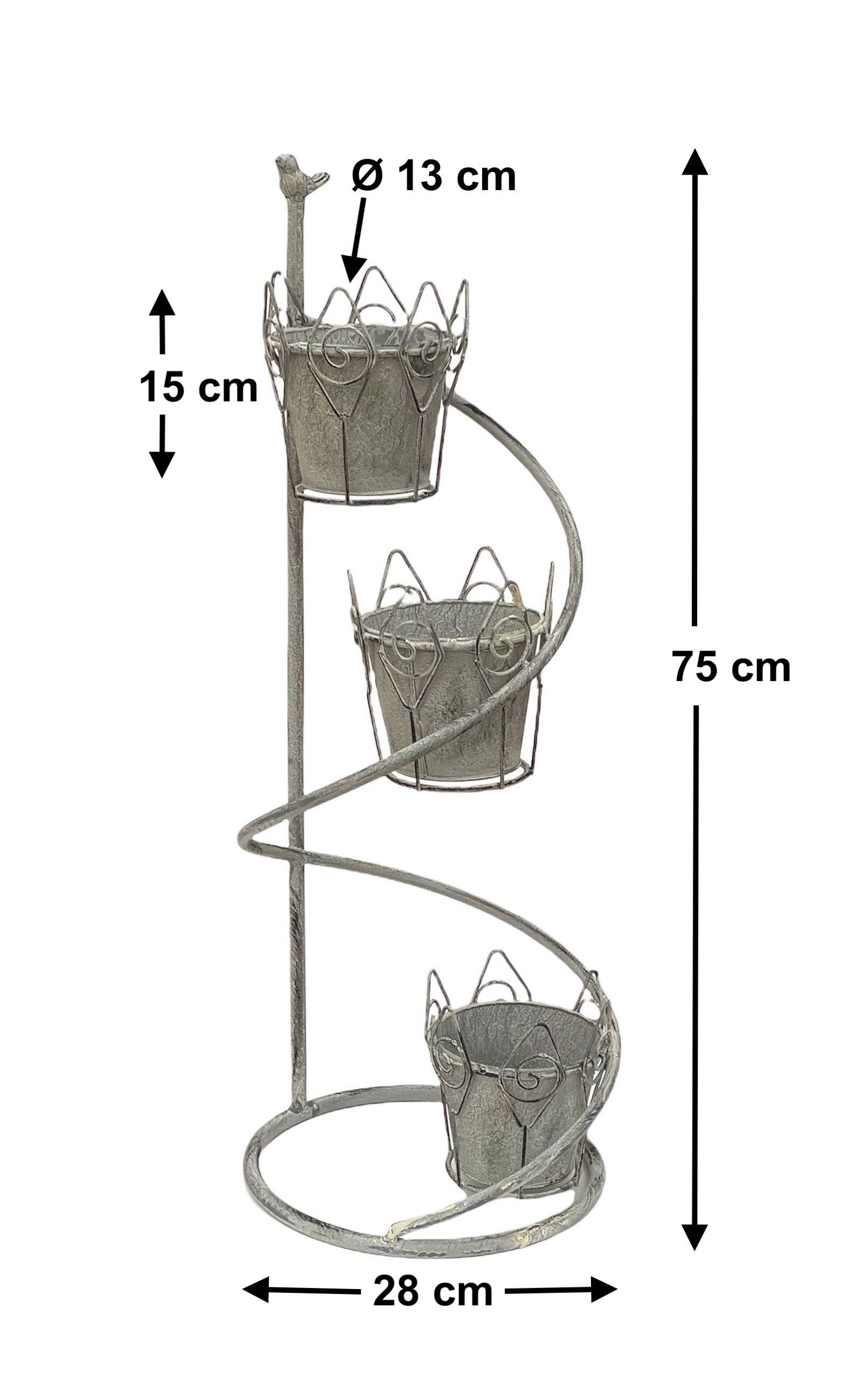 DanDiBo Blumenhocker Blumentreppe Metall Weiß Grau Rund 75 cm Blumenständer mit 3 Töpfe, 96131 Blumensäule Pflanzenständer Balkon Vintage