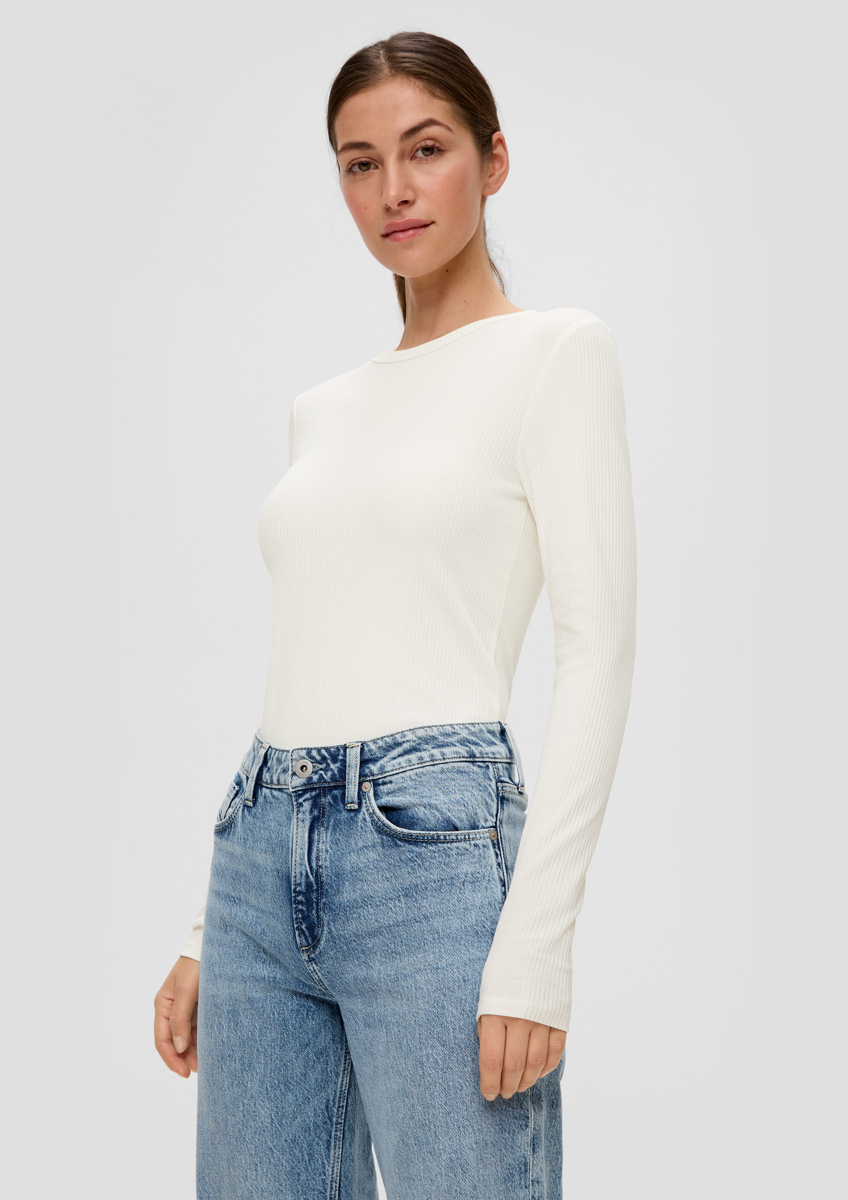 QS Langarmshirt Geripptes Longsleeve im Slim günstig online kaufen