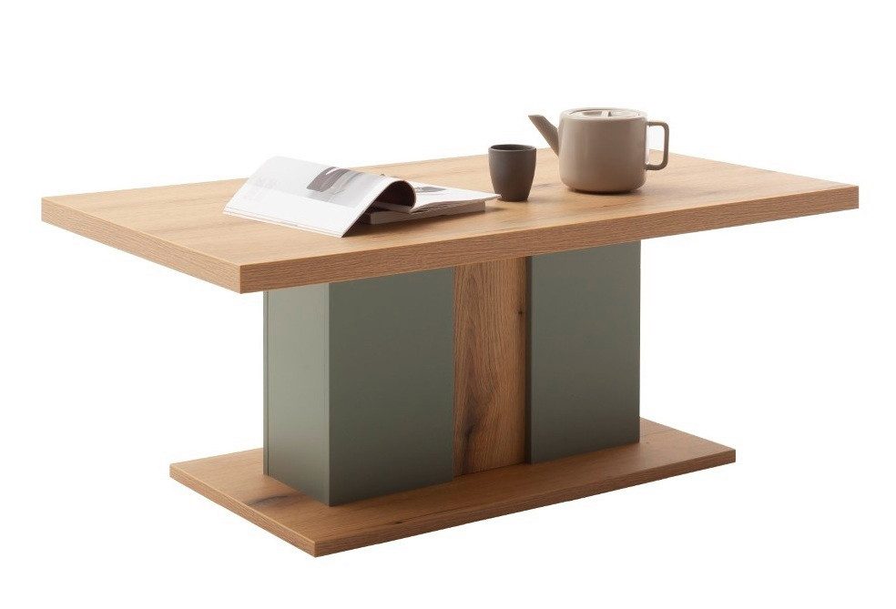 MCA furniture Couchtisch Couchtisch Moniz, Salbei grün / Eiche Evoke, 115x65, Wohnzimmertisch, Eiche Evoke Dekor ca,:120 cm, mit Säulenfuß