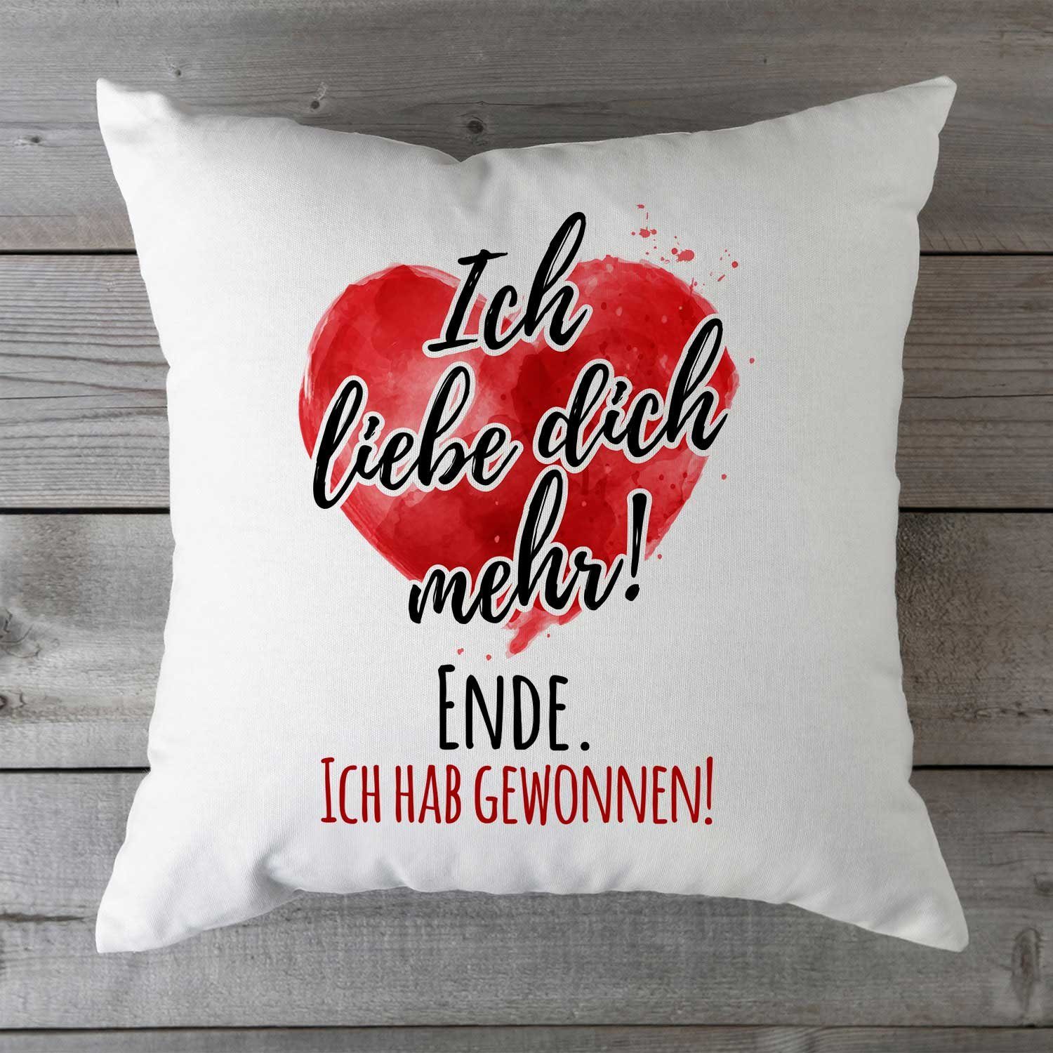 GRAVURZEILE Zierkissen mit Motiv - Ich liebe dich mehr - Geschenk -