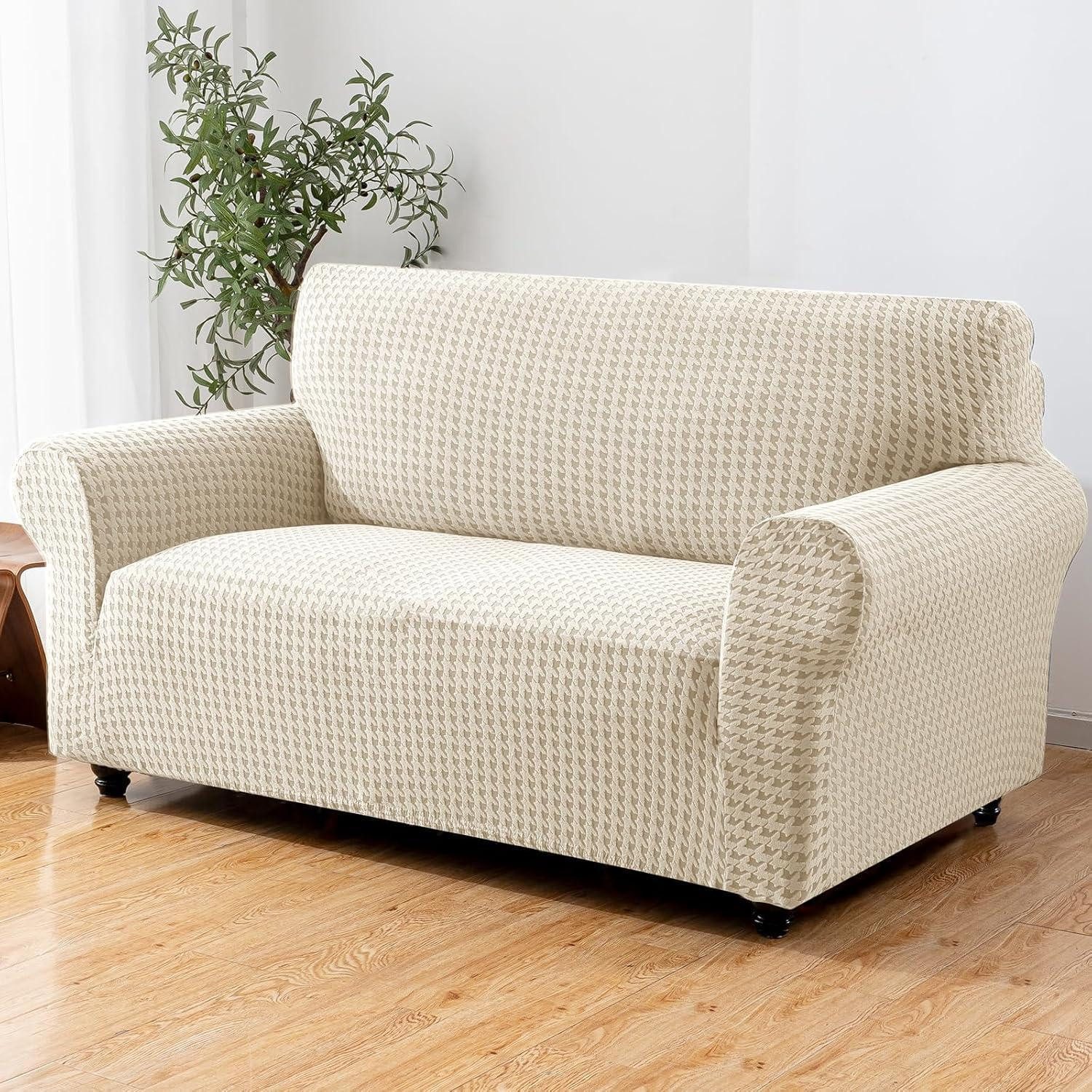 LuxusKollektion Sofahusse Sofabezug Stretch 2 Sitzer rutschfest Beige 2 Sitzer (145CM-175CM), Couchbezug