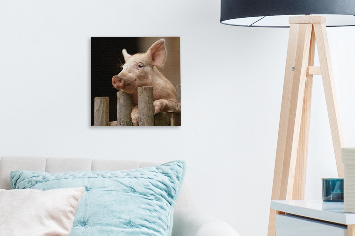 OneMillionCanvasses® Leinwandbild Schwein - Leinwand Wohnzimmer - Schlafzimmer St), Tier (1 für Zaun, Bilder