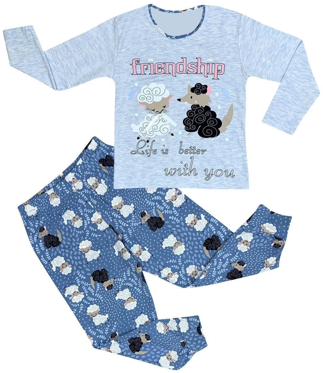 LOREZA Pyjama Mädchen Pyjama Set langarm Schlafanzug Hausanzug Baumwolle (Set, 2 tlg)