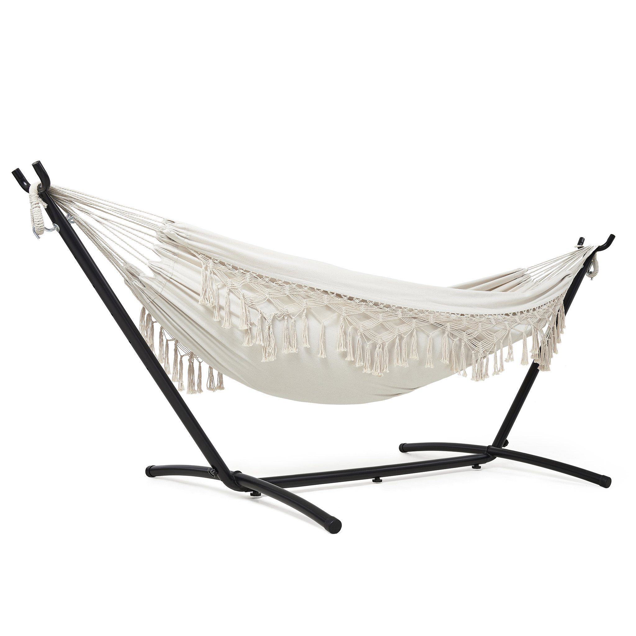 Mondeer Hängematte Gartenhängematte, mit Verstellbarem Gestell für 2 Personen,Sechsleiner Fransen