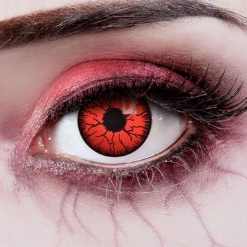 aricona Motivlinsen Rote Farbige Halloween Kontaktlinsen Kostüm Zombie Vampir Fasching Dämonen Fun, ohne Stärke, 2 Stück