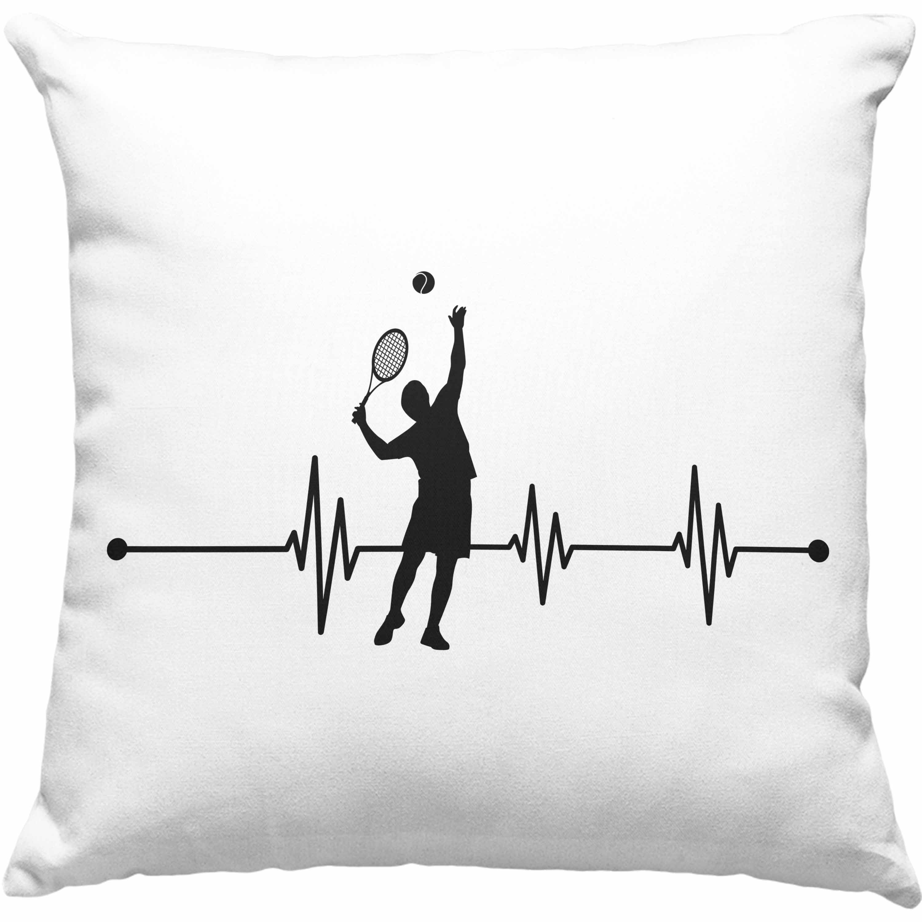 Trendation Dekokissen Trendation - Tennis Kissen Geschenk für Tennisspieler mit Spruch Herzschlag für Männer Frauen Tennis-Trainer Coach Dekokissen mit Füllung 40x40 Grün