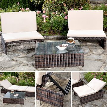 Feel2Home Gartenlounge-Set Gartenmöbelset Sessel Tisch Sitzgruppe Polyrattan versch. Farben, (3-tlg), Wasserabweisend