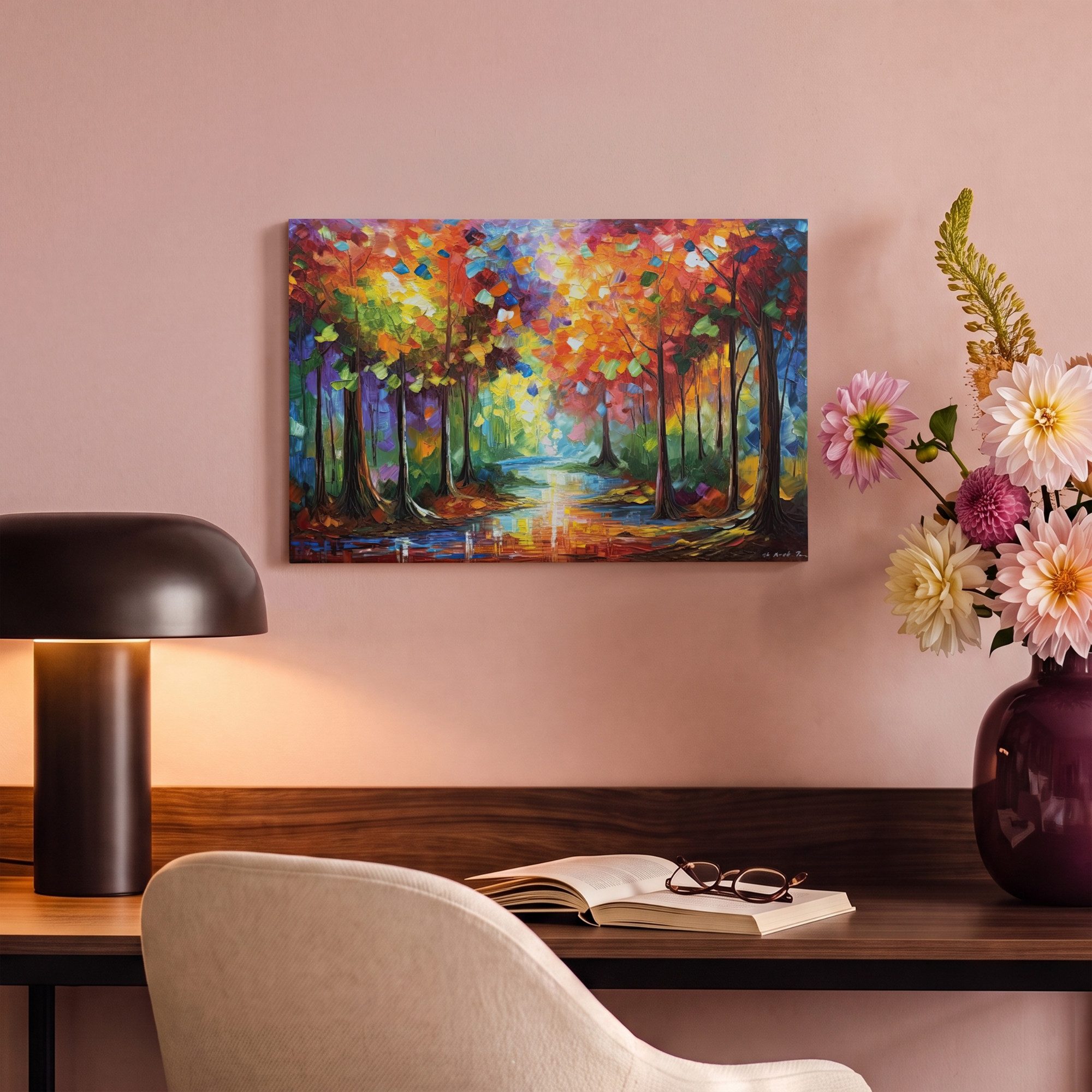 OneMillionCanvasses® Leinwandbild Landschaft - Wald - Farben - Natur, Fotodruck (1 St), Leinwand Bilder Klein, Wand Dekoration Aesthetic 30x20 cm – Bild 4 von 5