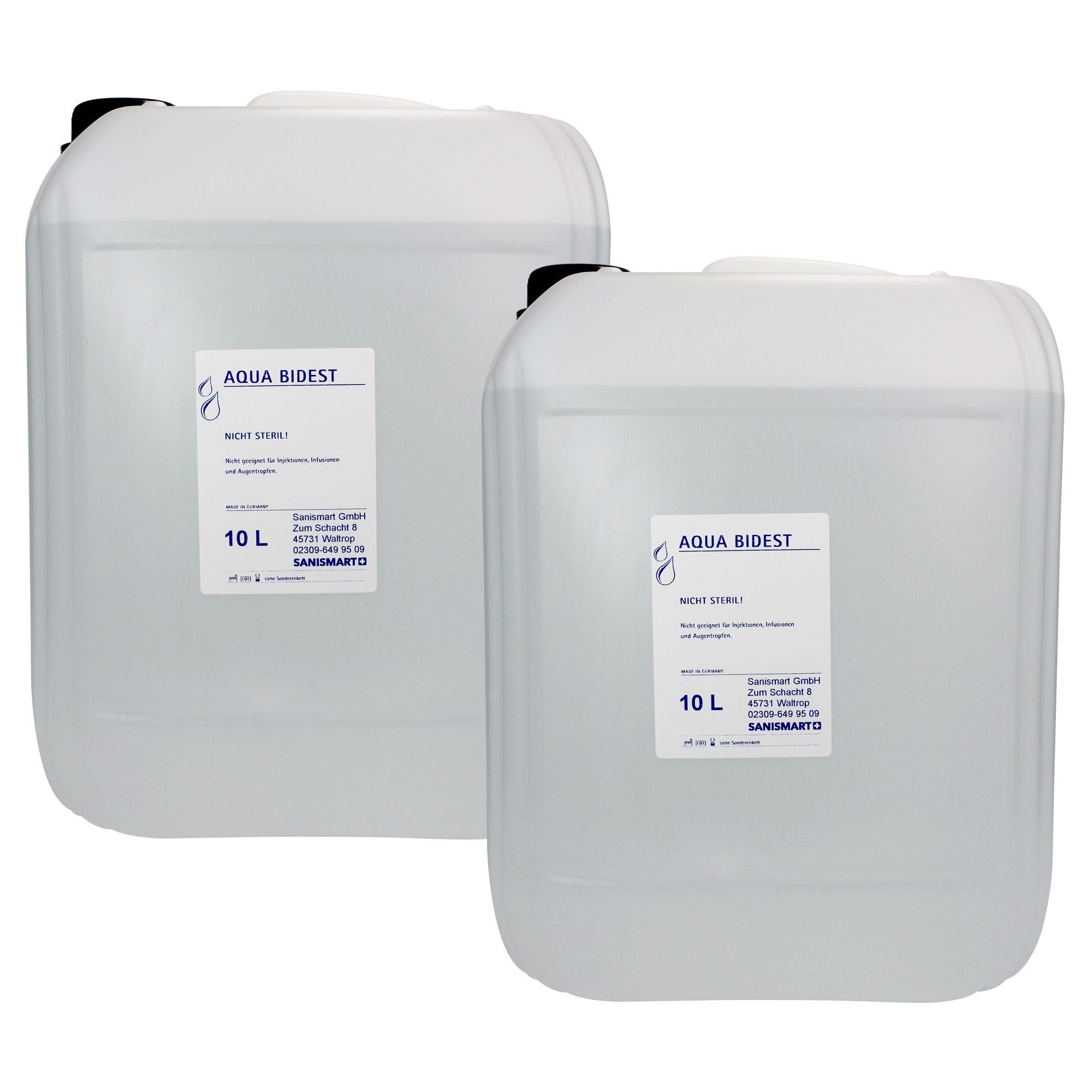 SANISMART Bügelwasser 2 x Aqua Bidest Laborwasser besonders rein 10 L