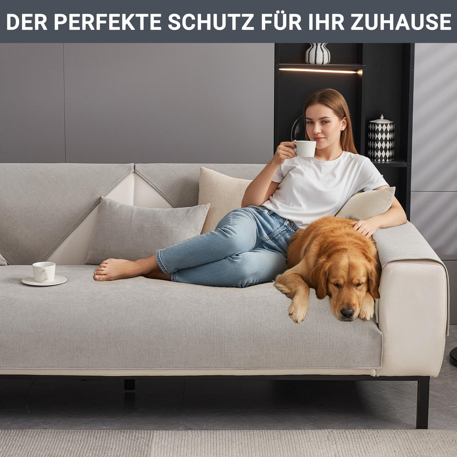 Agger Sofaschoner Sofa Überzug Weiche Chenille Sofabezug Hund Katze Sofaschoner, Anti Rutsch Vintage Couch Überzug für 1 2 3 4 Sitzer Sofa