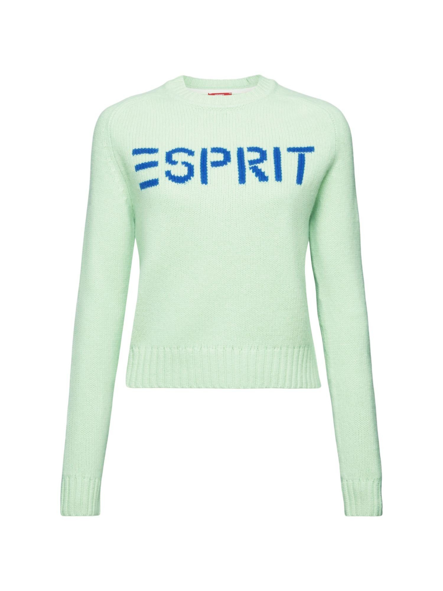 aus LIGHT und GREEN Rundhalspullover Esprit Wolle Logo-Pullover Kaschmir