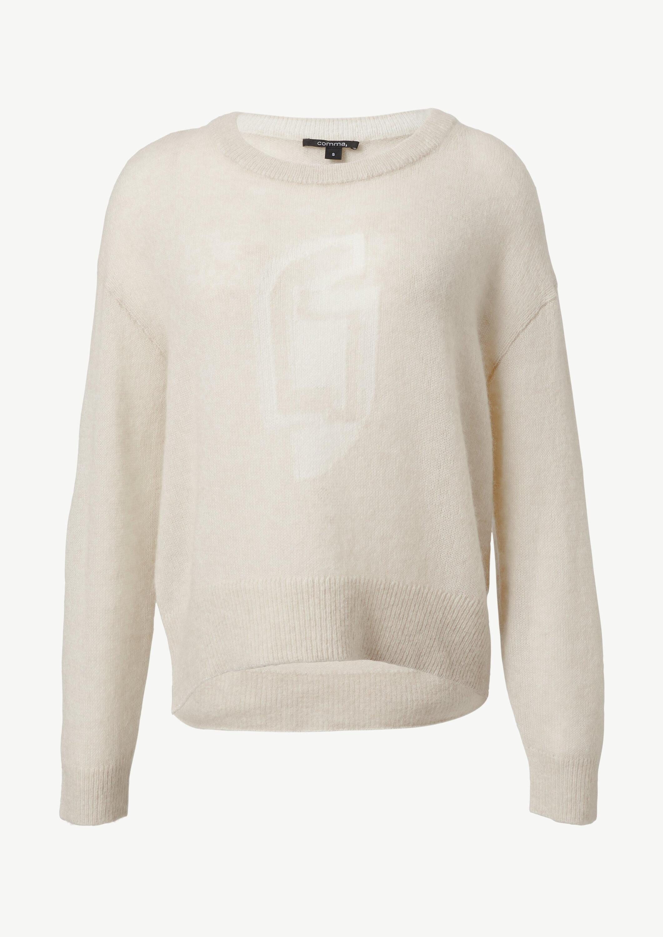 comma Longpullover Strickpullover Pullover mit Artwork aus Alpakamix