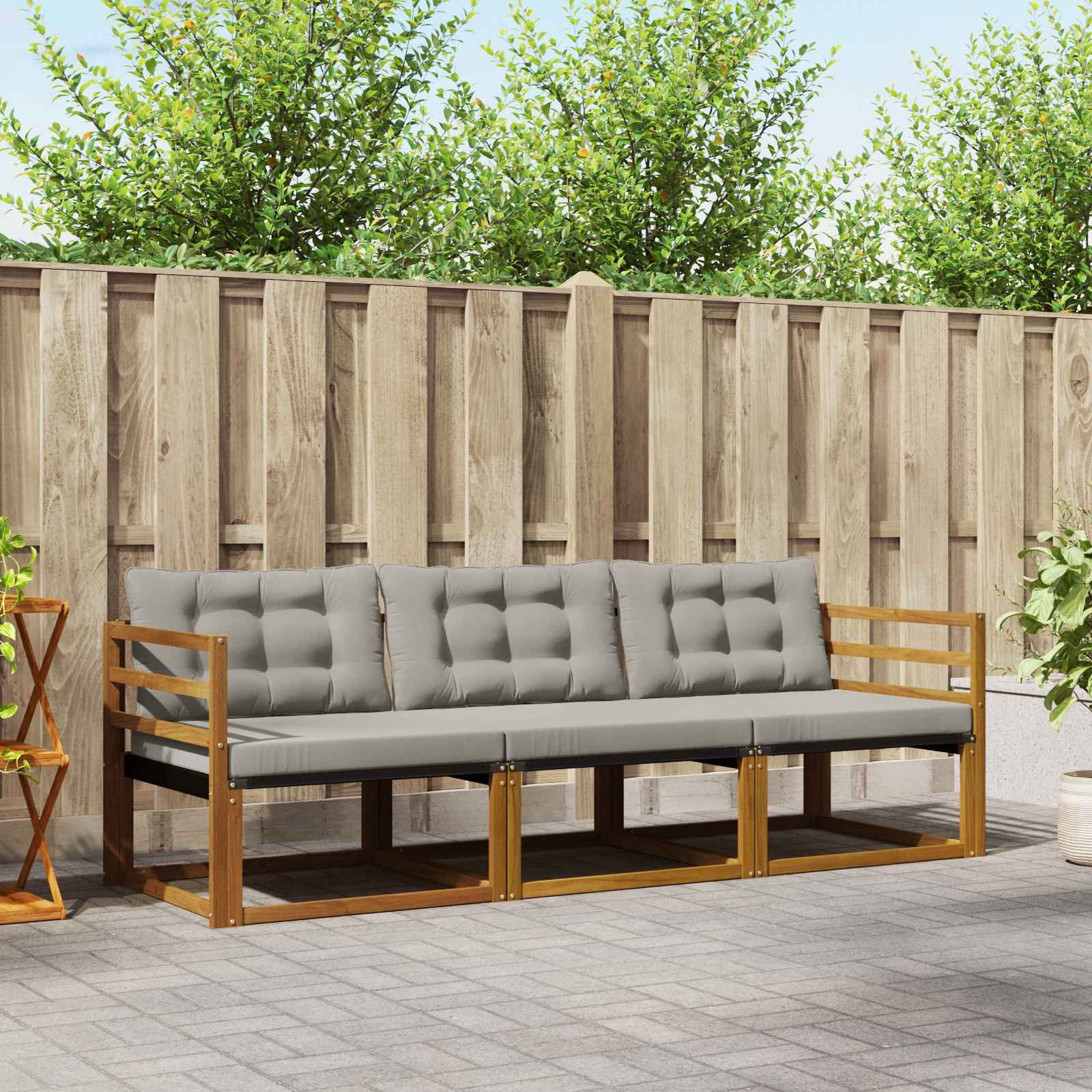 vidaXL Gartenlounge-Set Outdoor-Sofagarnitur 3 Stk. Natürlich und Hellgrau, (3-tlg)