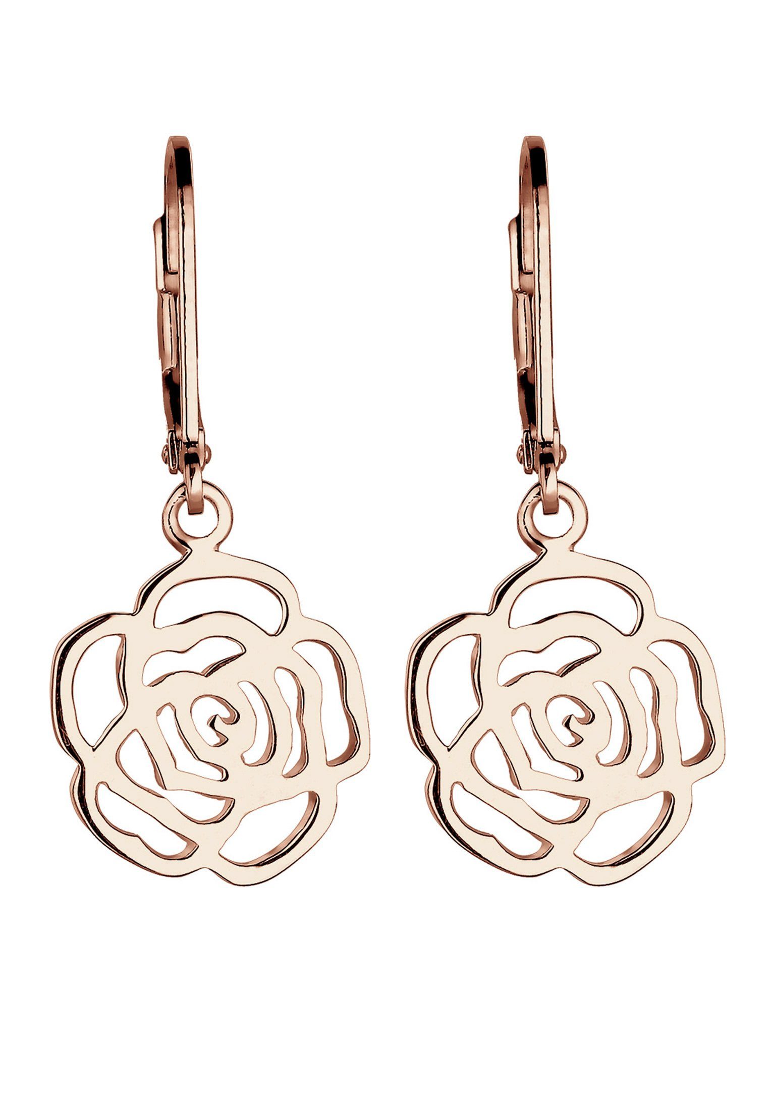 Ohrhänger Romantisch Blütenform Rosegold Blume, Rose Elli Silber, Filigran Paar Blume Rose