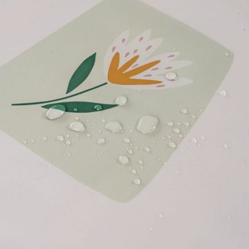 laro Tischdecke Wachstuch-Tischdecken Abwaschbar Blumen weiß beige grün rechteckig