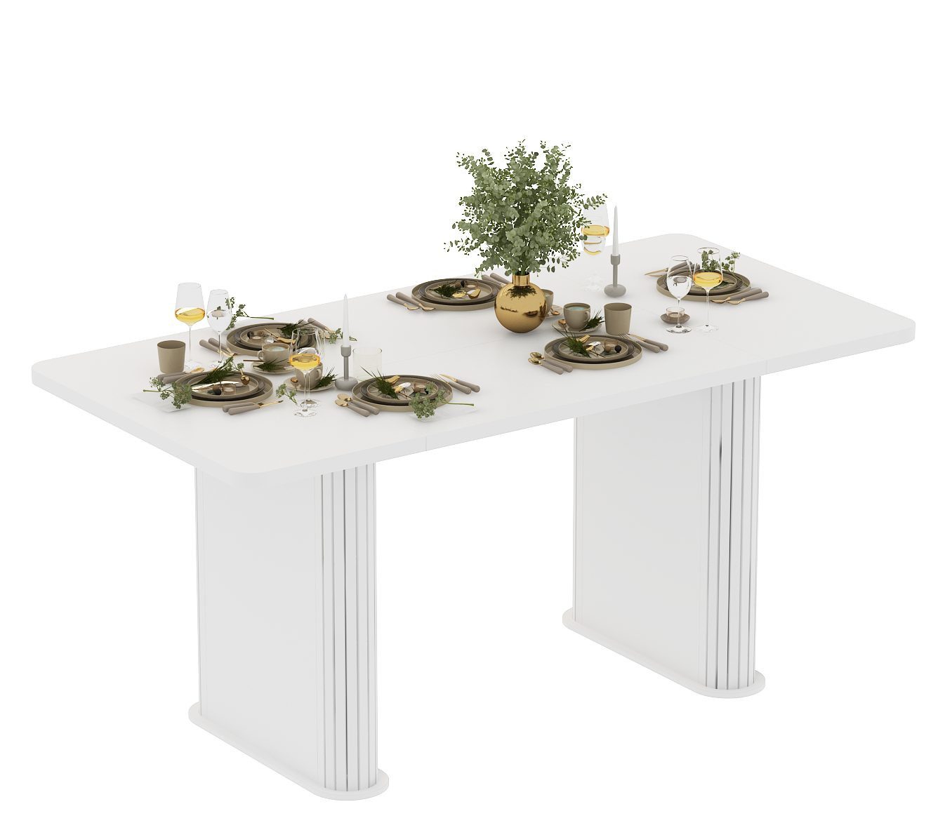 FUFU&GAGA Esstisch mit 2 dicken runden Beinen, 160 x 74 x 80 cm, MDF, weiß günstig online kaufen