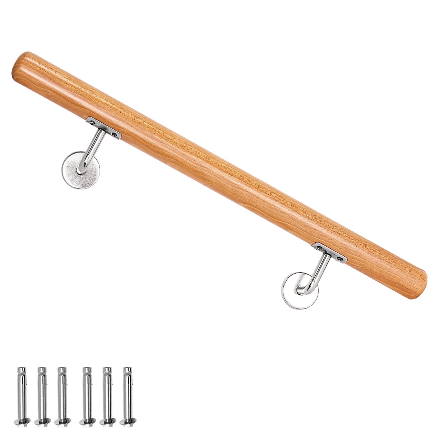 V2Aox Handlauf Buche Holz Handlauf Treppengeländer Wandhandlauf Treppe 50 - 500 cm, 60 cm Gesamtlänge