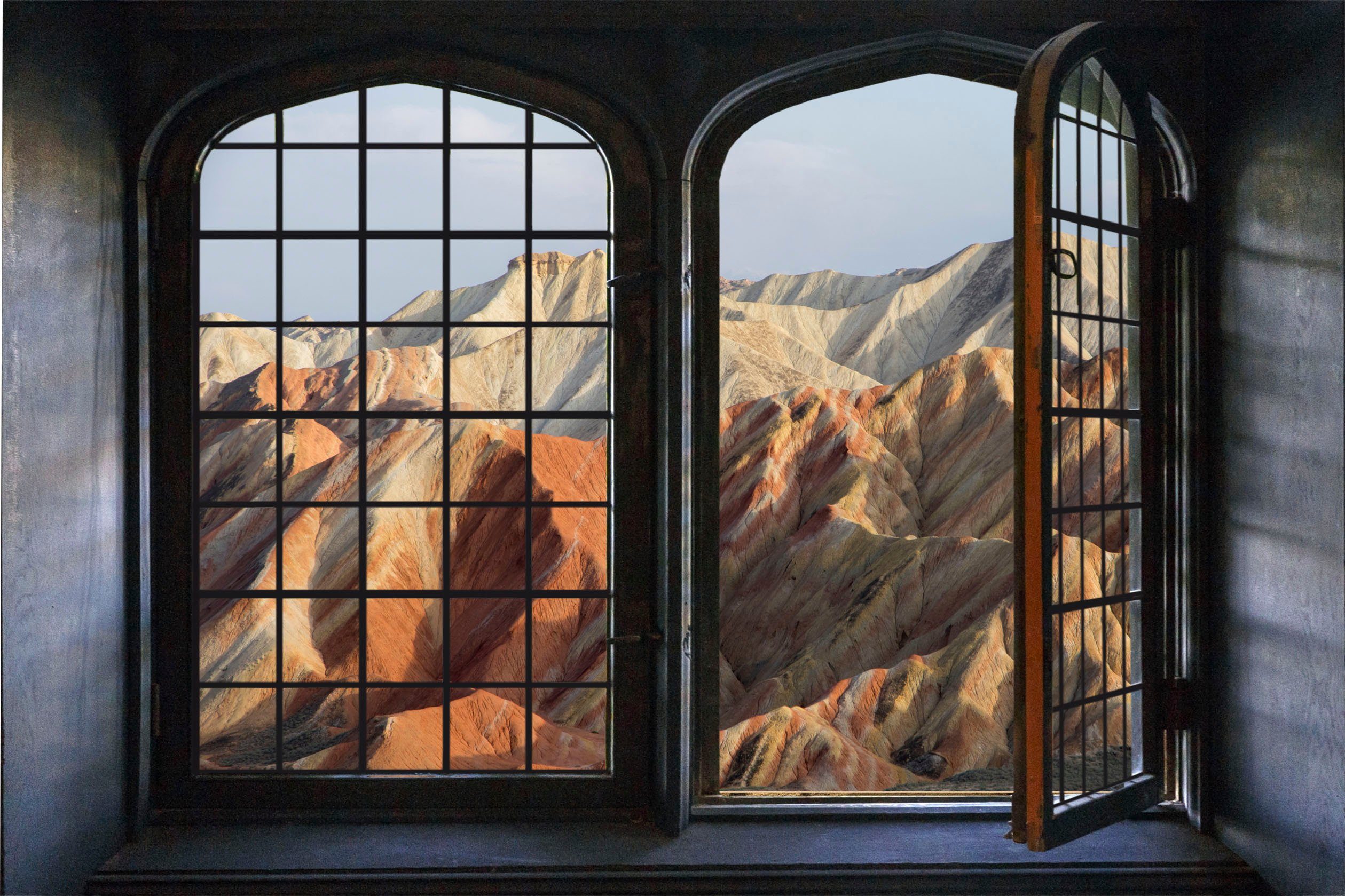 queence Wandsticker Berge, Wandsticker, Wandbild, selbstklebend, 3D, Fenster