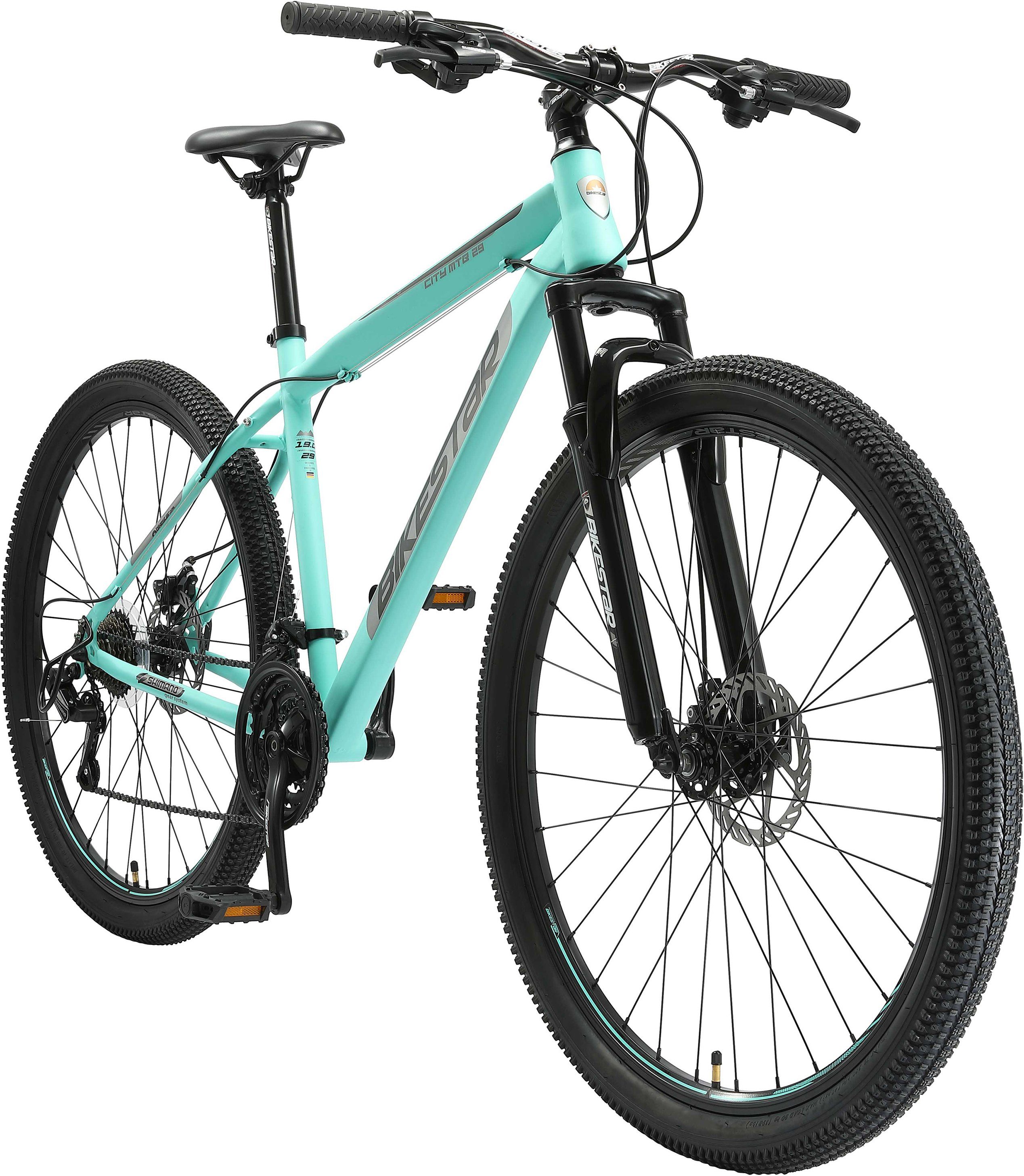 Bikestar Mountainbike, 21 Gang Shimano RD-TY300 Schaltwerk, Kettenschaltung, für Damen und Herren, Kettenschaltung