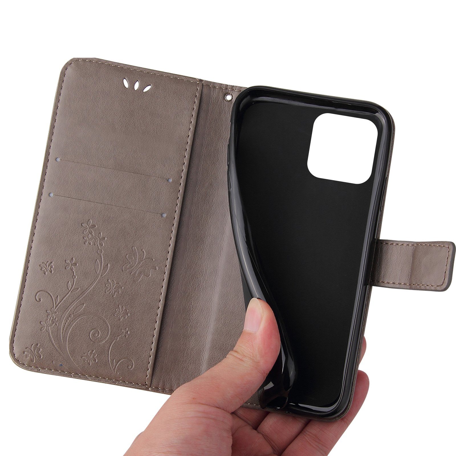 Tec-Expert Handyhülle Cover Tasche Hülle für Apple iPhone 13 Pro Max 6,7 Zoll, Klapphülle Case mit Kartenfach Fliphülle aufstellbar, Motiv Blumen