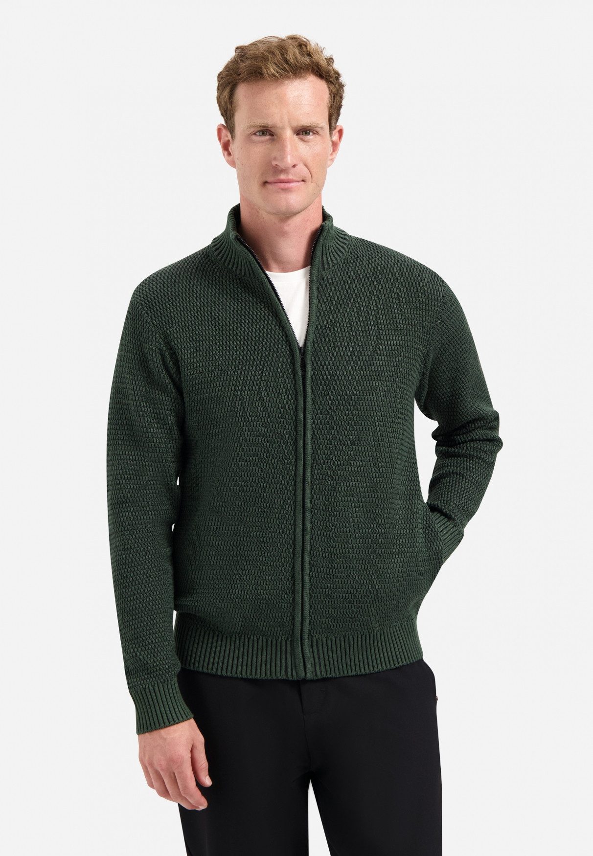 NO EXCESS Stehkragenpullover No Excess Schwere melierte Strickjacke