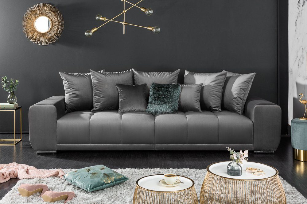 riess-ambiente Big-Sofa ELEGANCIA 285cm silbergrau, Einzelartikel 1 Teile, XXL Couch · Samt · mit Federkern · inkl. Kissen · Design