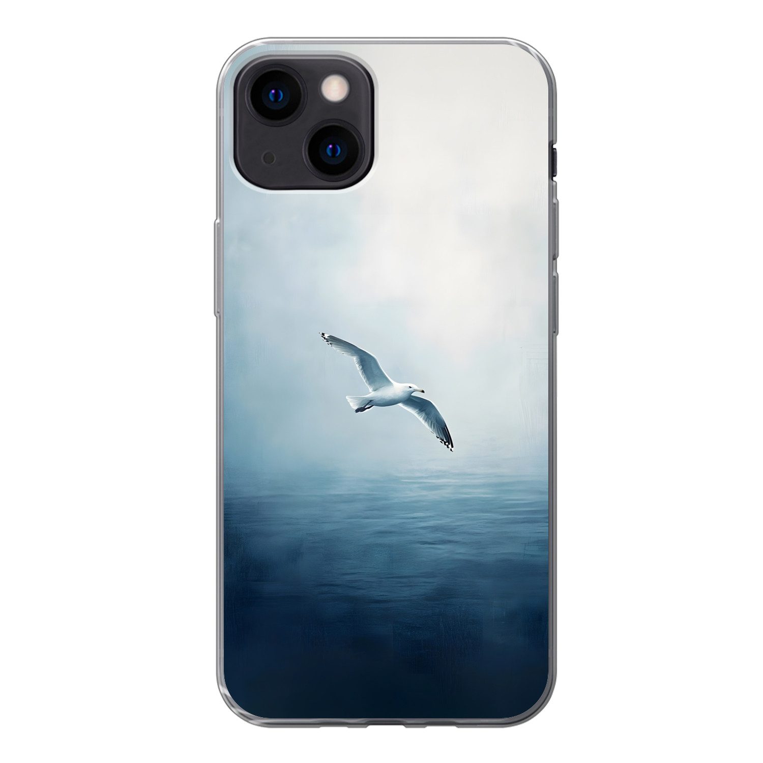 MuchoWow Handyhülle für Apple iPhone 13 Möwe - Weiß - Meer - Neblig, Smartphone-Bumper, Print, Handy Schutzhülle Dünn