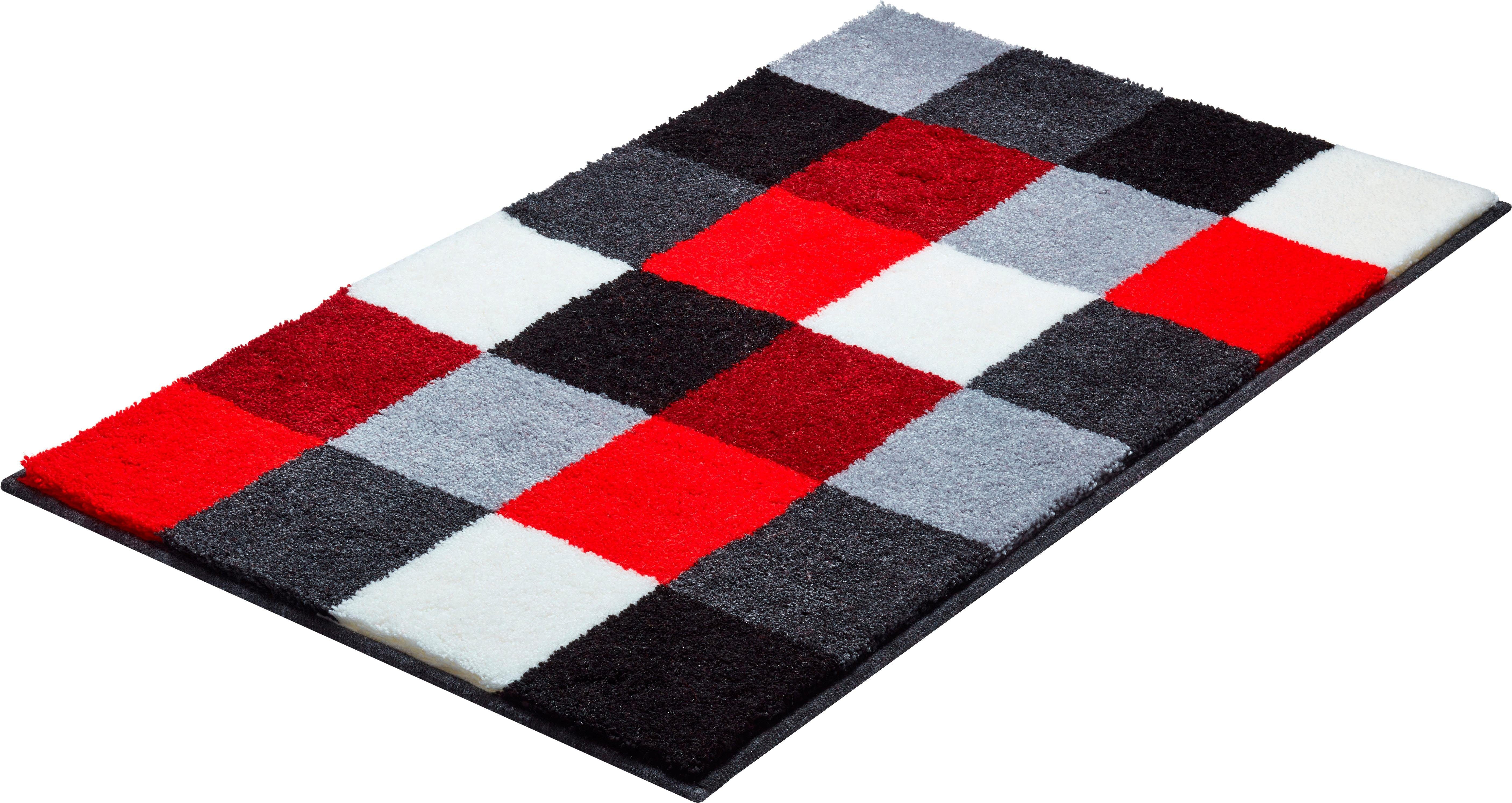 Grund Badematte BONA, Höhe 20 mm, fußbodenheizungsgeeignet, Polyester, rechteckig, rutschhemmender Rücken, kariert, flauschig, weich