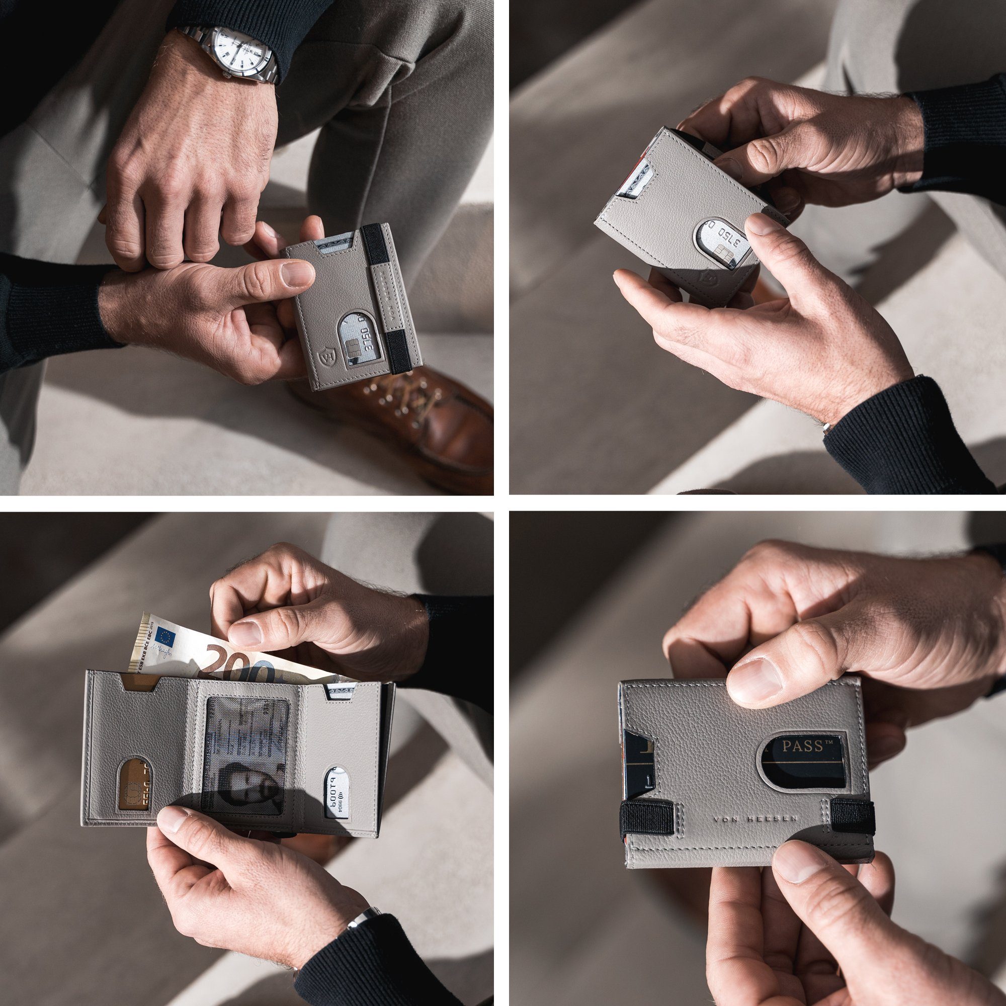 VON HEESEN Geldbörse 6 mit Slim Portemonnaie RFID-Schutz Kartenfächer, inkl. Wallet Geldbeutel Geschenkbox & Whizz Wallet Grau