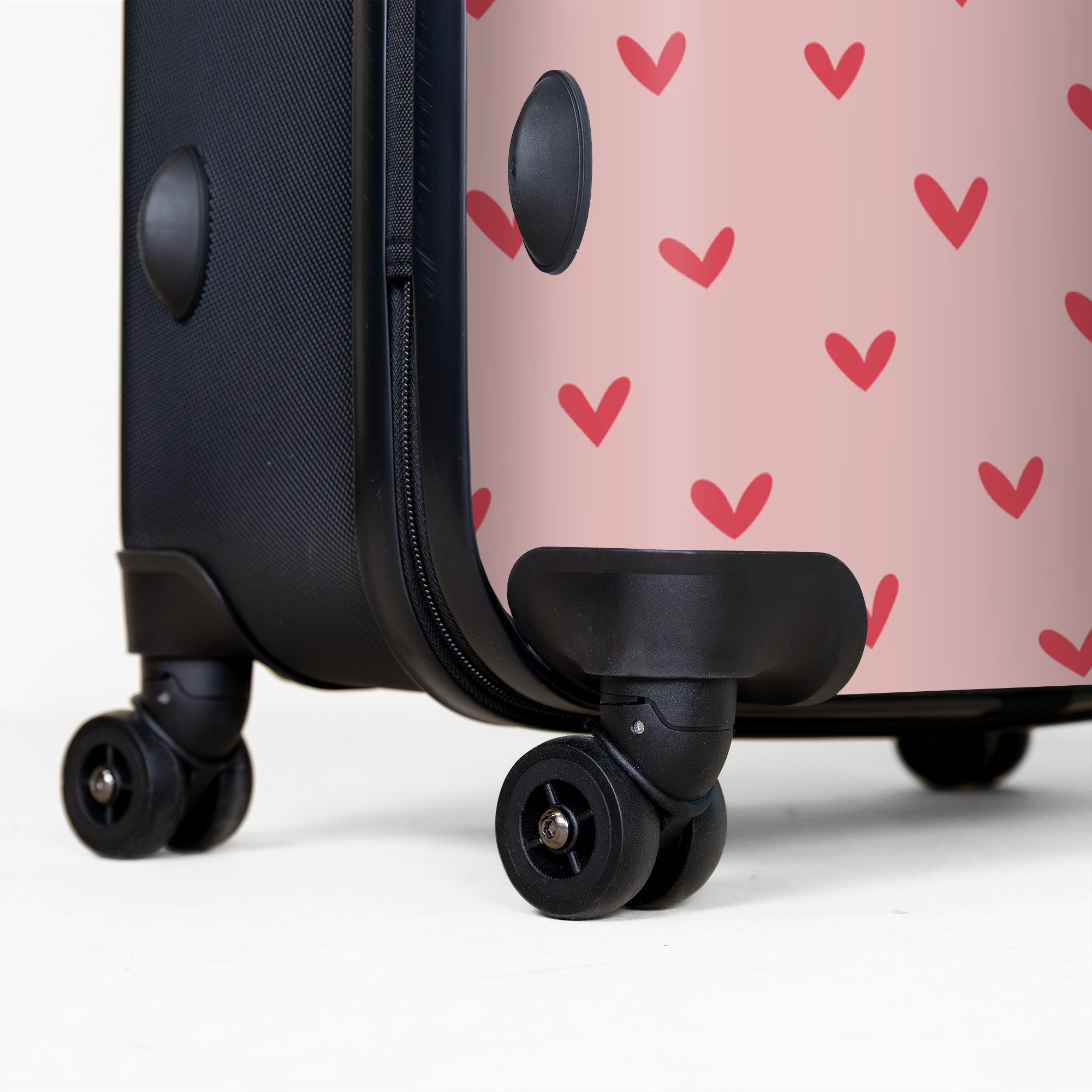 NoBoringSuitcases.com© Kinderkoffer Herzmuster mit rosa Farben 77 cm - 98 L, 8 Rollen, Reisetasche mit rollen für 30kg, Koffer für Mädchen, Reisekoffer