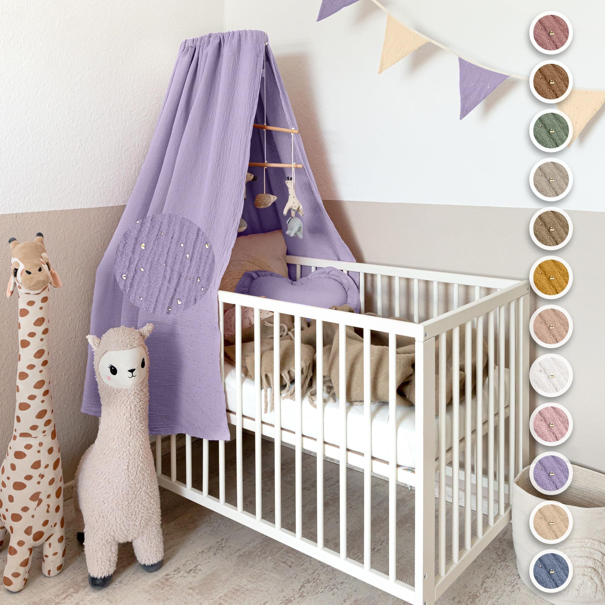 Betthimmel Handgefertigter Baumwoll-Betthimmel für Babybett, Gold Applikation