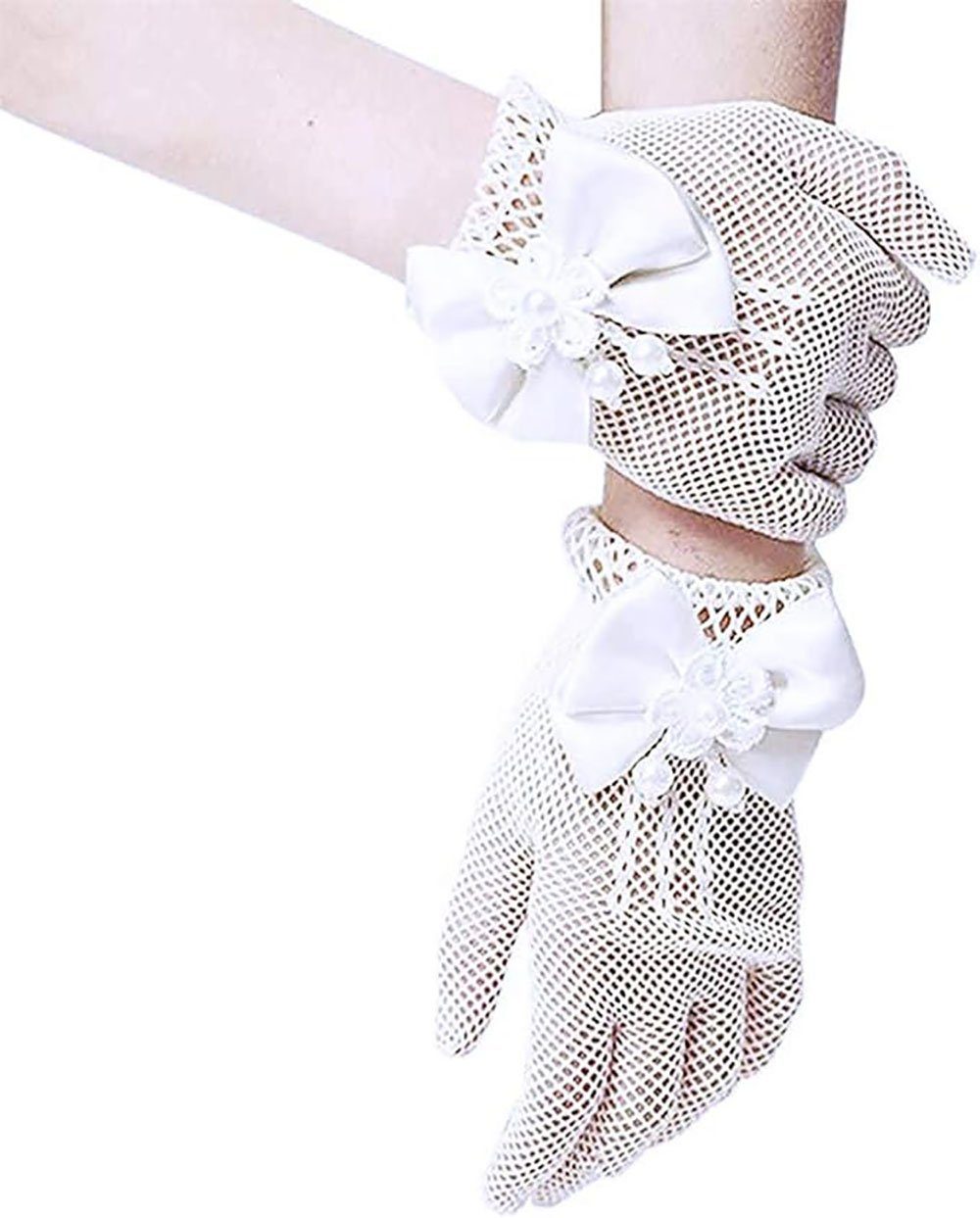 CTGtree Frackhandschuhe Mädchen Short Elegante Satin-Bogen-Fischnetz-Handschuhe