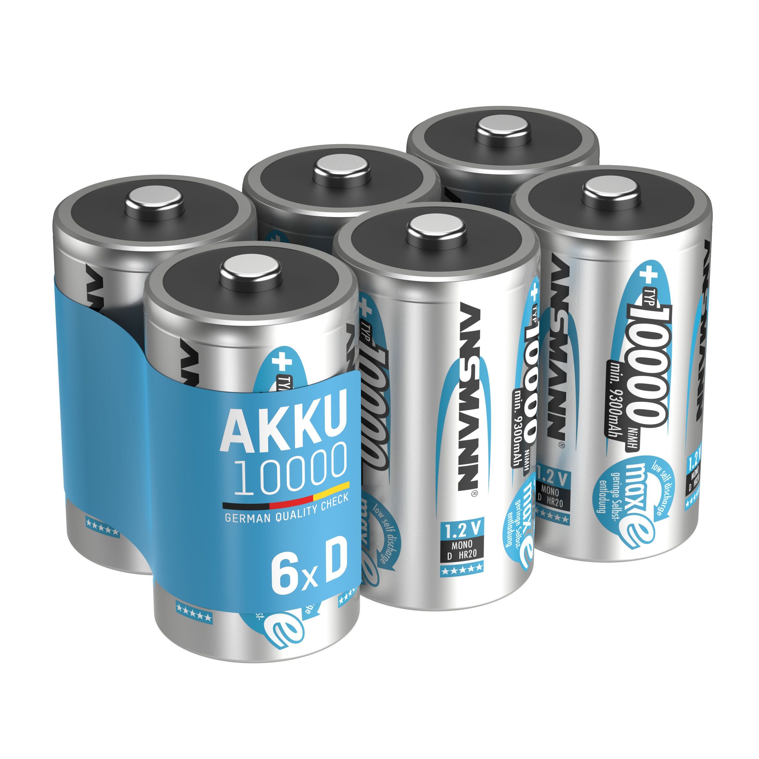 Akku ANSMANN® 10000 10000mAh NiMH Mono (6 Akku mAh 1,2V 1000x (1.2 Stück) wiederaufladbar D V) –