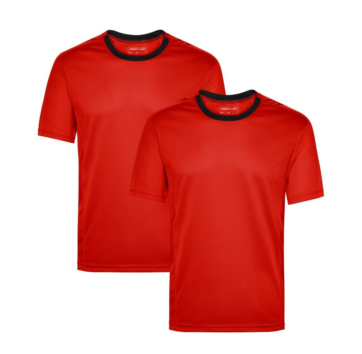 James & Nicholson Laufshirt Doppelpack Herren Kurzarm Laufshirt Running T-Shirt JN472 (Doppelpack, 2er-Pack) Atmungsaktiv und Feuchtigkeitsregulierend tomato/black
