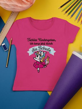 Shirtracer T-Shirt Tschüss Kindergarten ich tanze jetzt durch die Schule Einhorn Ballett Einschulung Mädchen