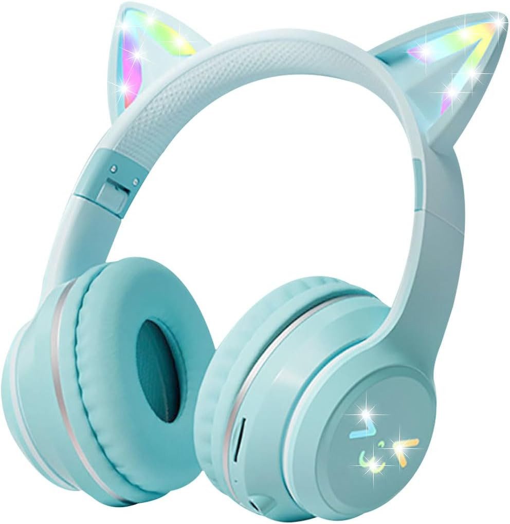 FOSMET Bluetooth Наушники,RGB-LED-Leuchten,Bluetooth 5.1,HiFi Sound,Faltbare Наушники (60dB Rauschunterdrückung,Einstellbar,Kopfhörer Bluetooth für Reise)