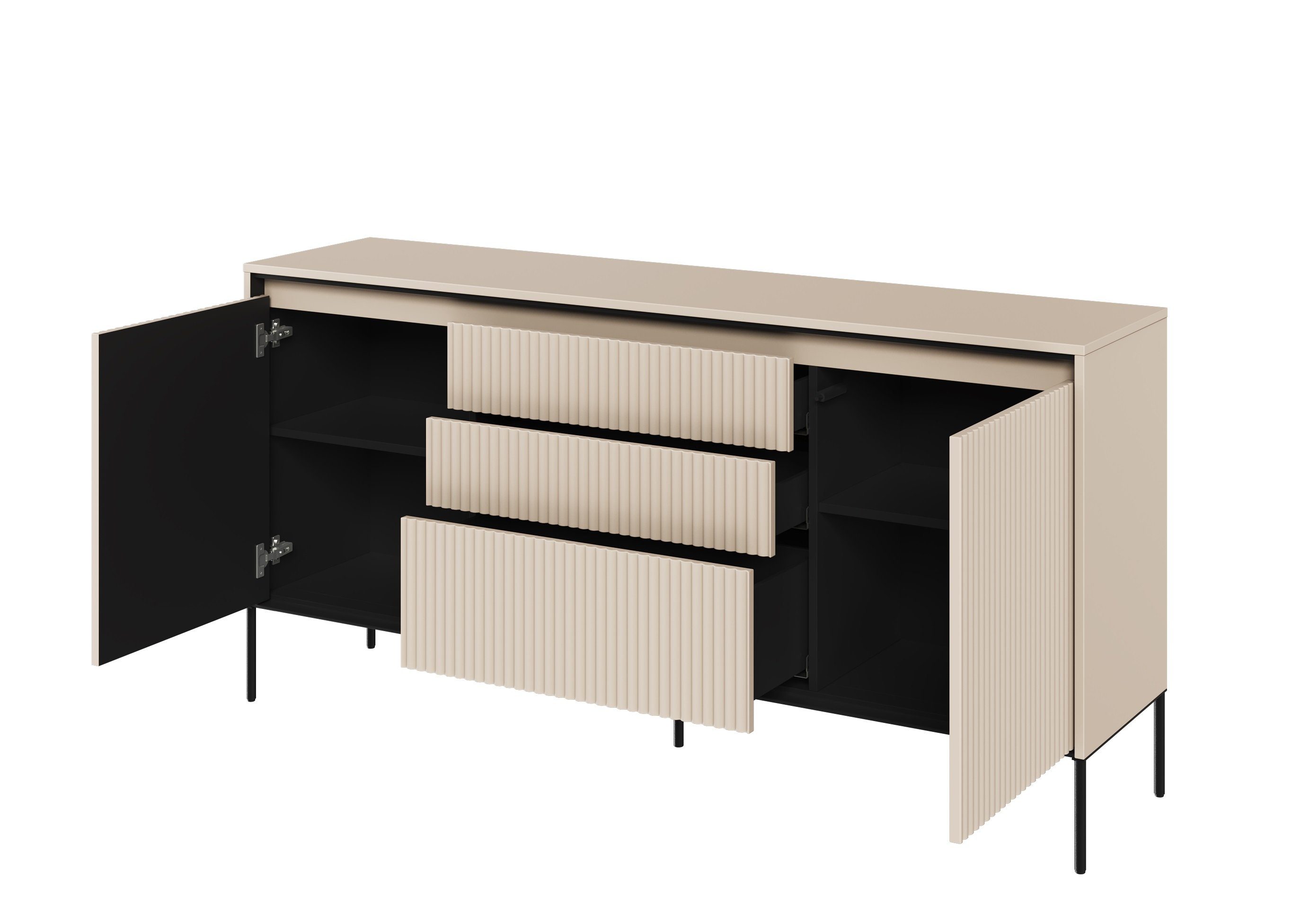 Compleo Kommode FLORE mit drei Schubladen und gerifflete Front, Schubkastenkommode – Bild 5 von 5