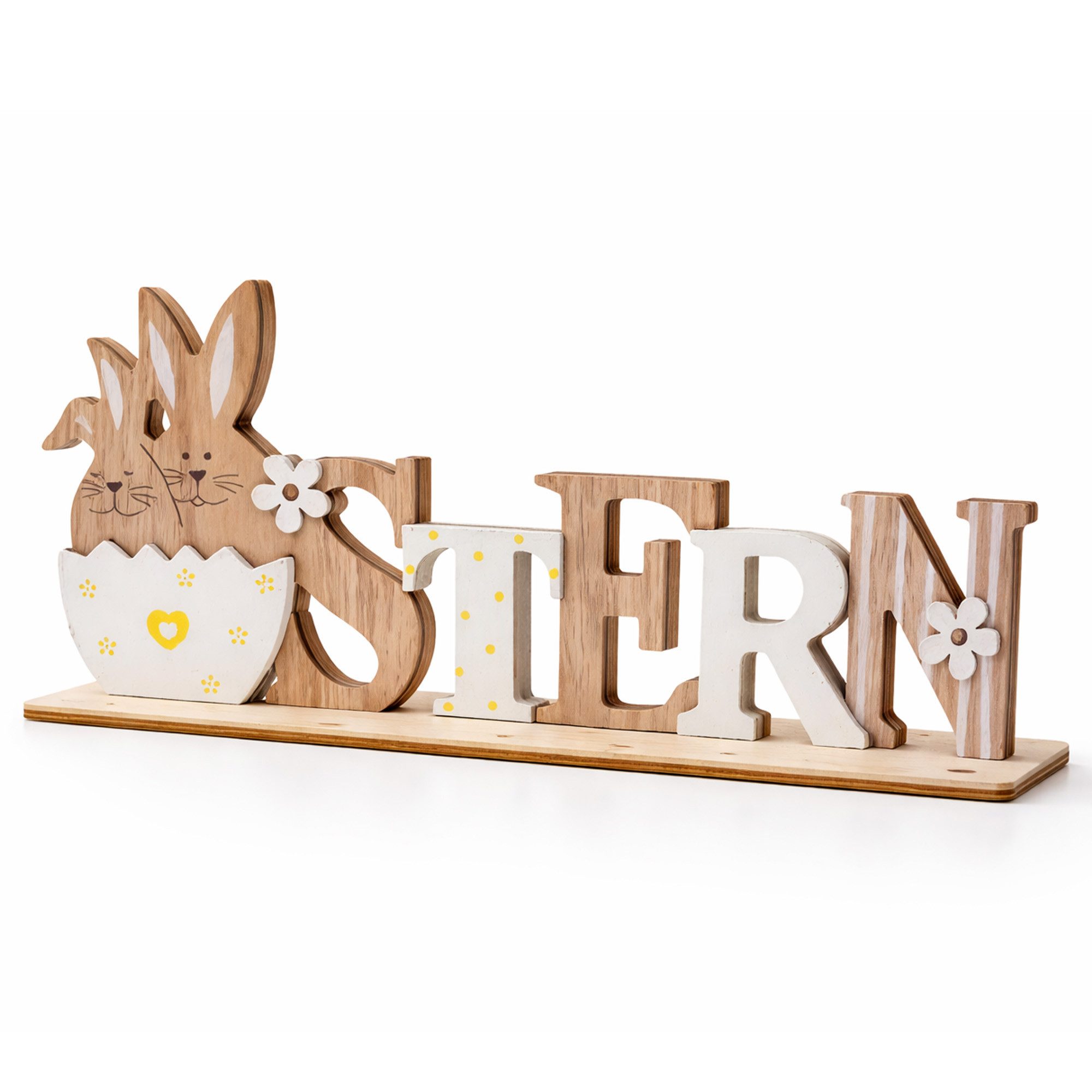 Deggelbam Osterfigur Osterdekoration Ostern Holzschild Aufsteller (Set, Ostern Deko Frühlingsdekoration Osterhase Ostereier), Zusammensteckbarer Aufsteller 20cm x 9cm