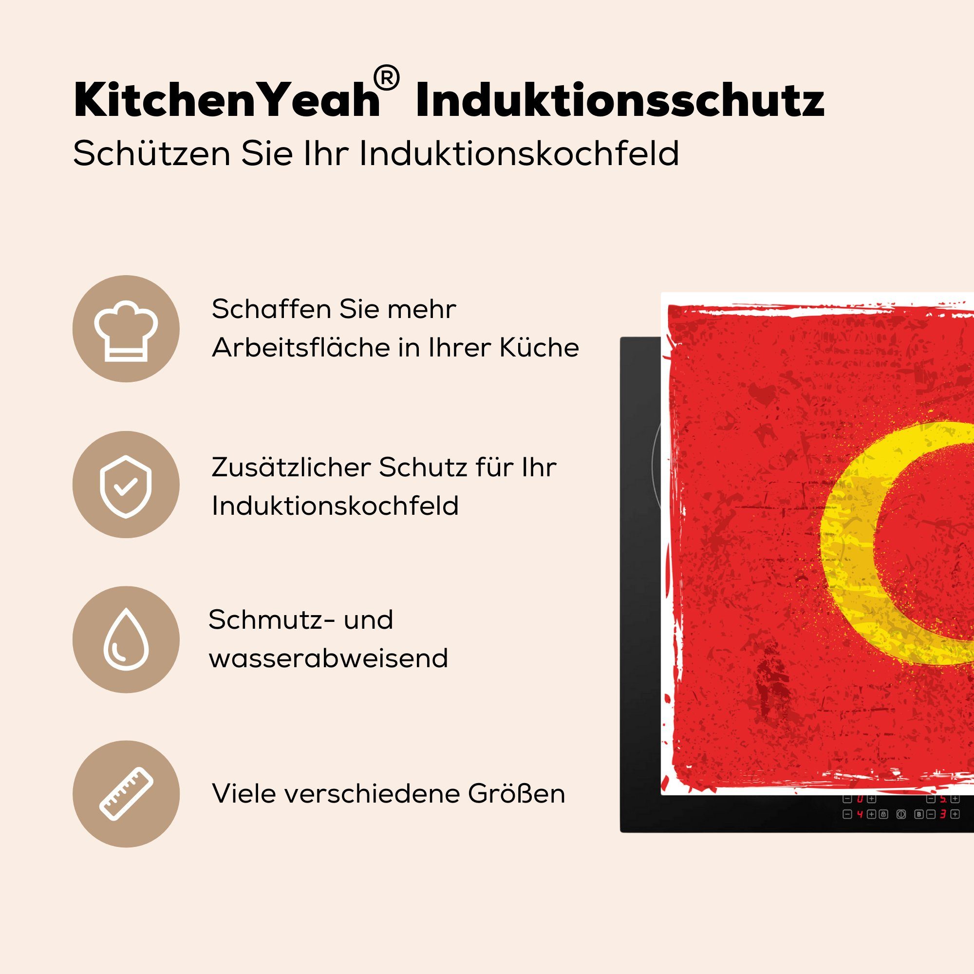 MuchoWow Herdblende-/Abdeckplatte Illustration der die Vinyl, Türkei Ceranfeldabdeckung küche, cm, als Schutz (1 Flagge Straßenkunst, Induktionskochfeld tlg), der für 81x52