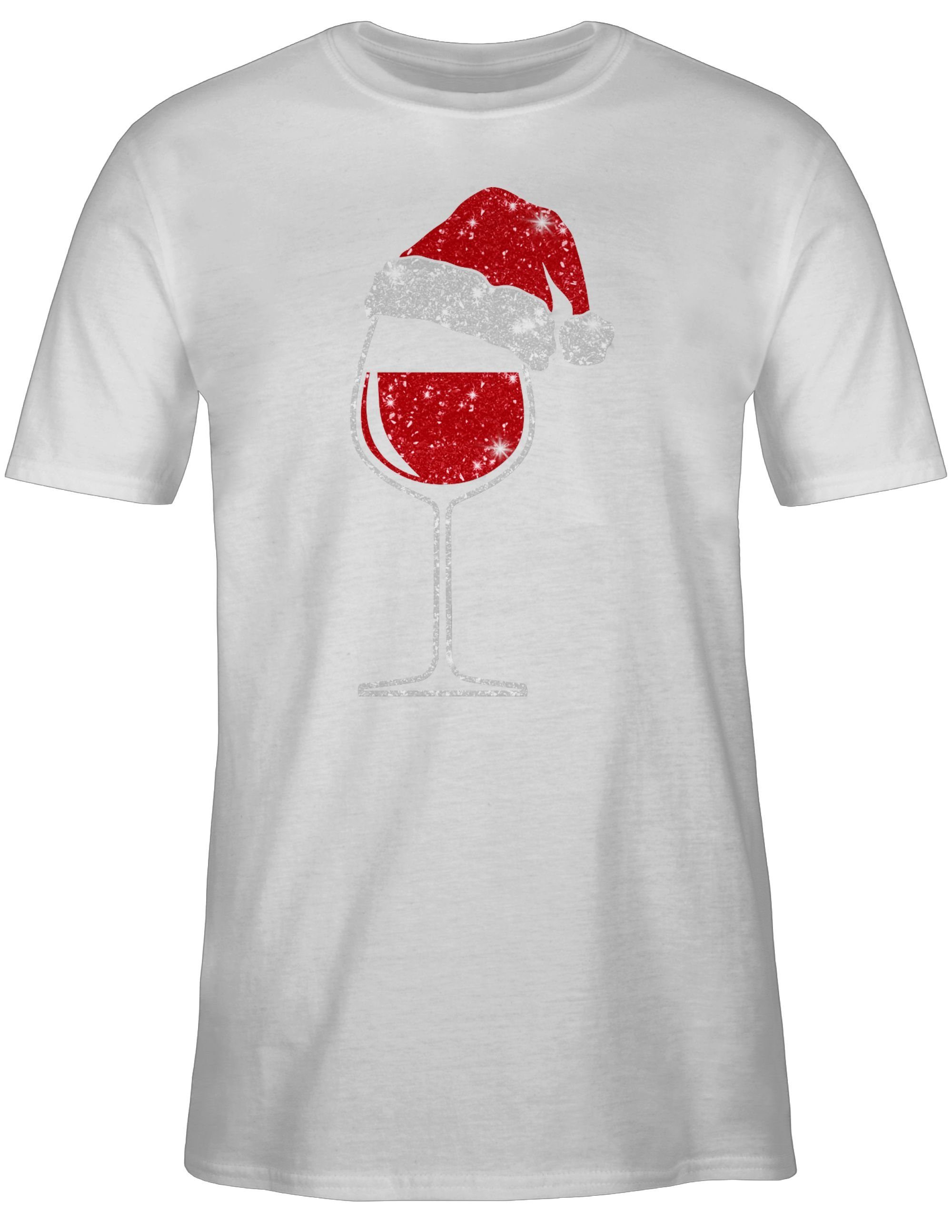 mit Kleidung Weihachten 02 T-Shirt Shirtracer Weihnachtsmütze Weiß Weinglas