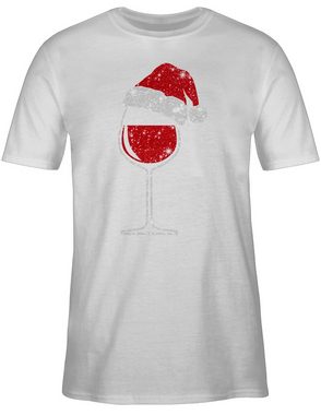Shirtracer T-Shirt Weinglas mit Weihnachtsmütze Weihachten Kleidung