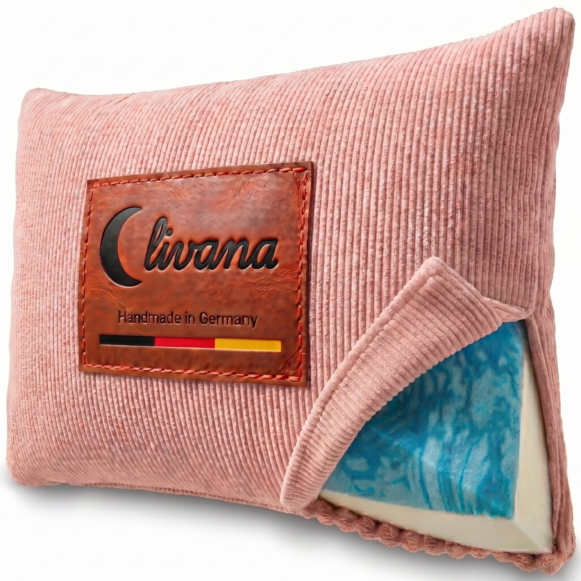 livana Visko-Kissen Lumbar Cord Nackenkissen – Gelschaum + Visco, 50×30×8,5 cm, Seitenschläfer, Bauchschläfer, Rückenschläfer