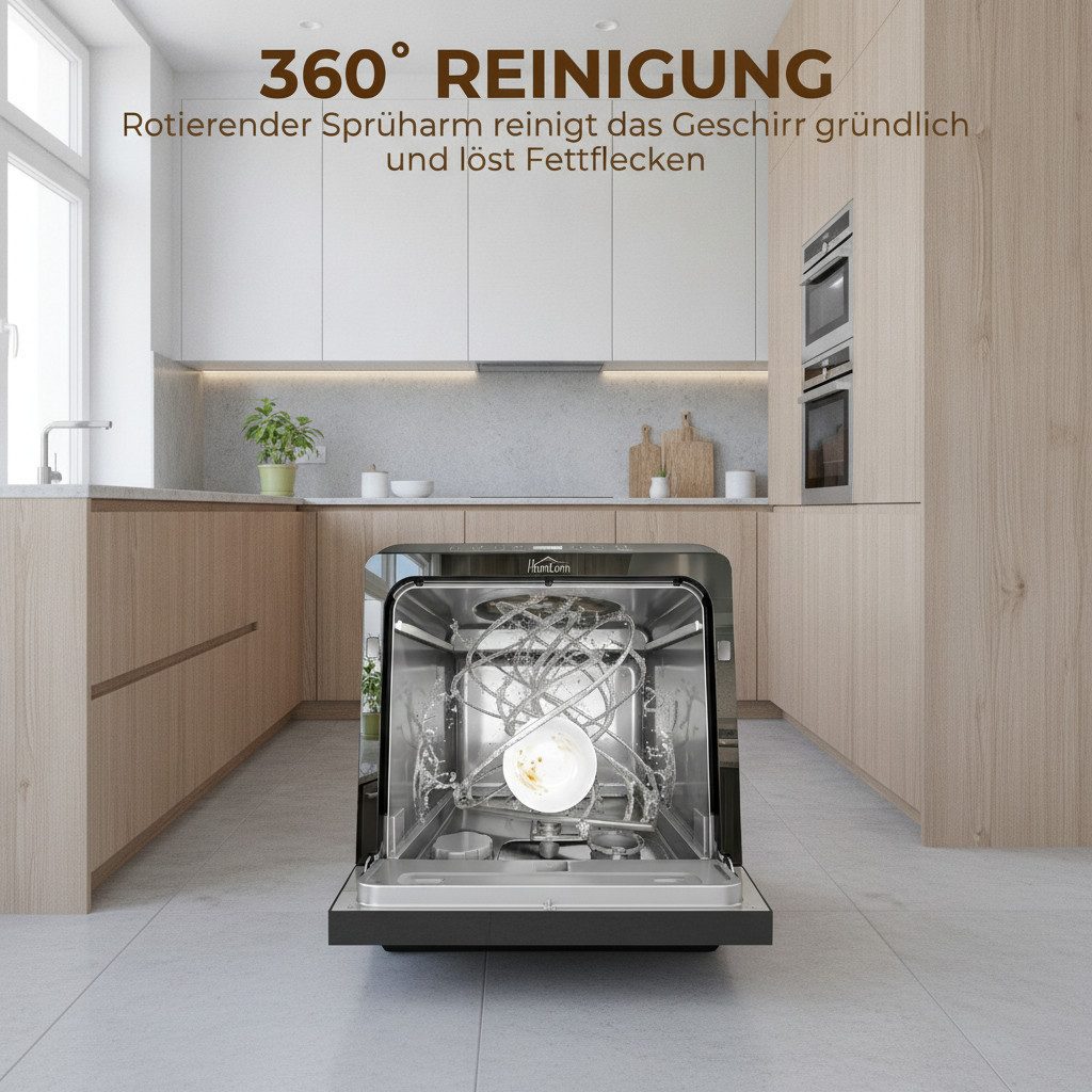 kowdom Tischgeschirrspüler 800-268V90, 4 Maßgedecke, LED, Trocknung, 6L-Tank, freistehend, ohne Wasseranschluss